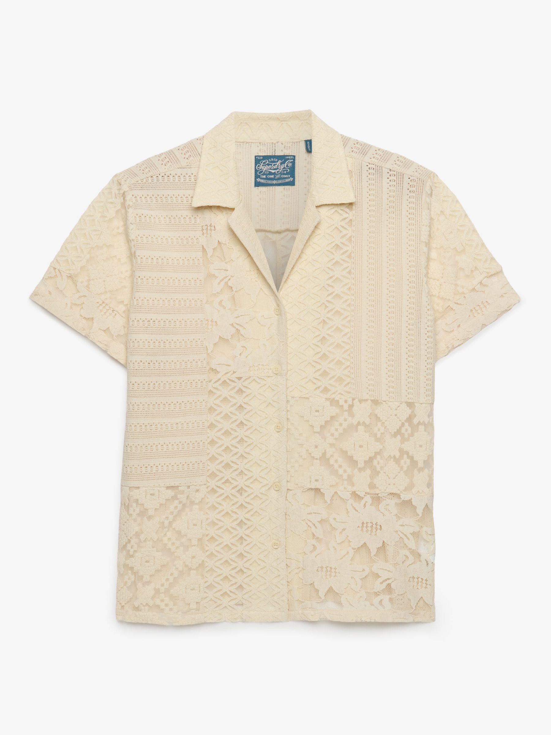 Superdry Damen Weiß Hemd Mit Spitzen-Patchwork Für Den Strand In Dusty Ecru - Bild 4