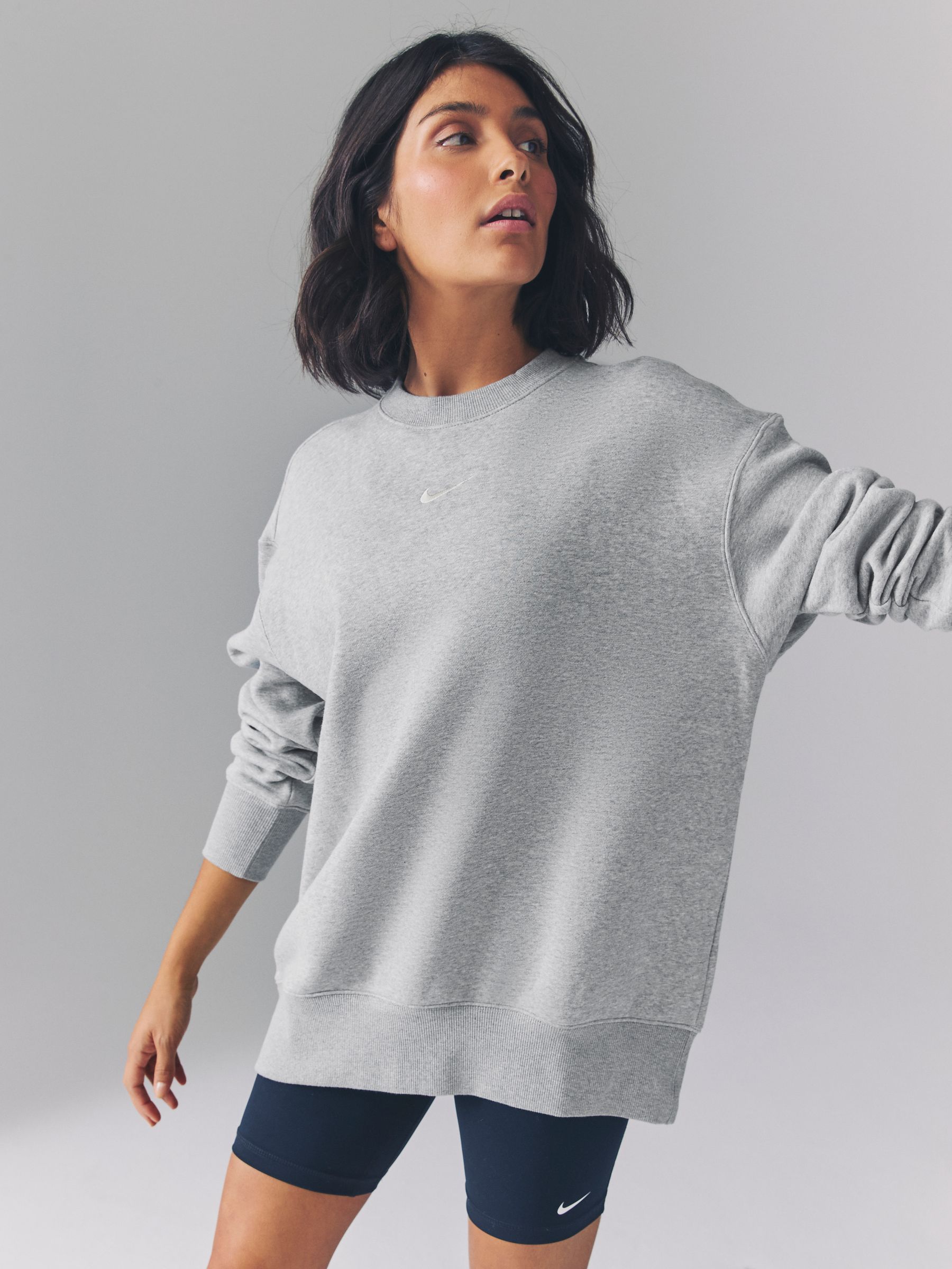 Nike Dark Grey Heather Oversized Mini Swoosh Sweatshirt