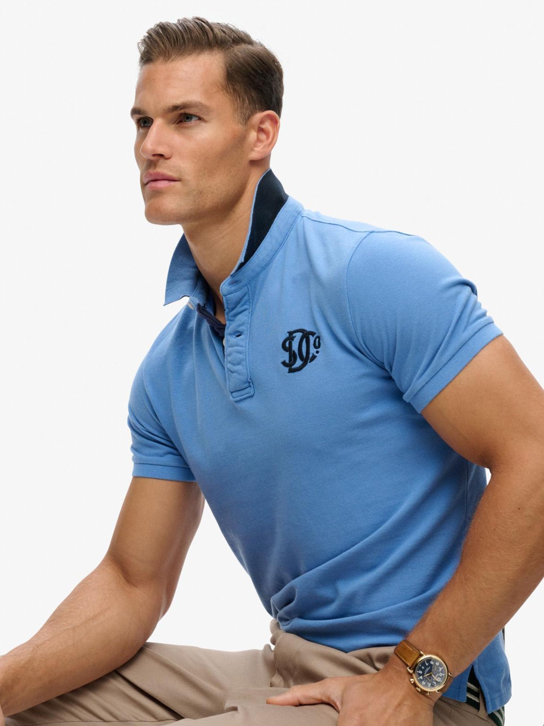 Superdry A Bărbaţilor Albastru Pique Monogram Polo Shirt