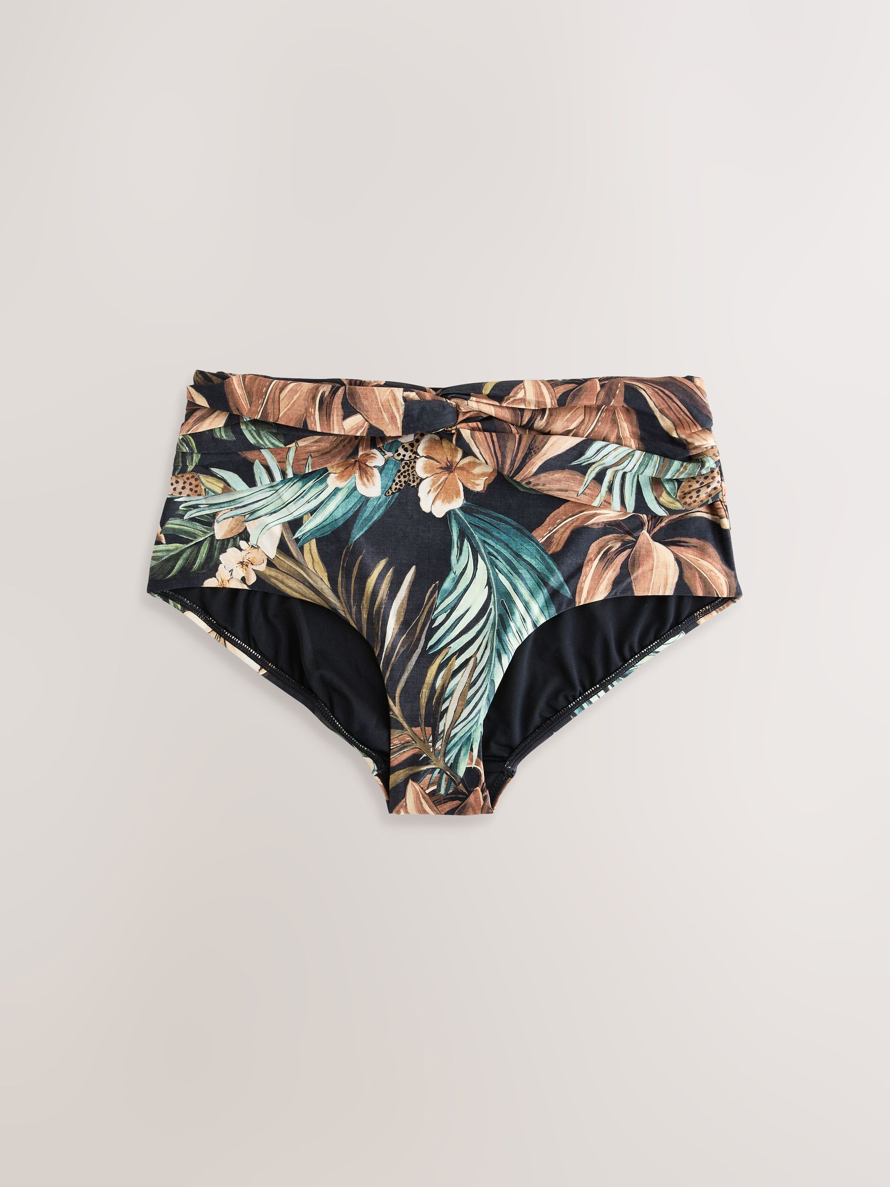 Next Black Leopard Palm Midi Waist Midi Bikini Bottoms
