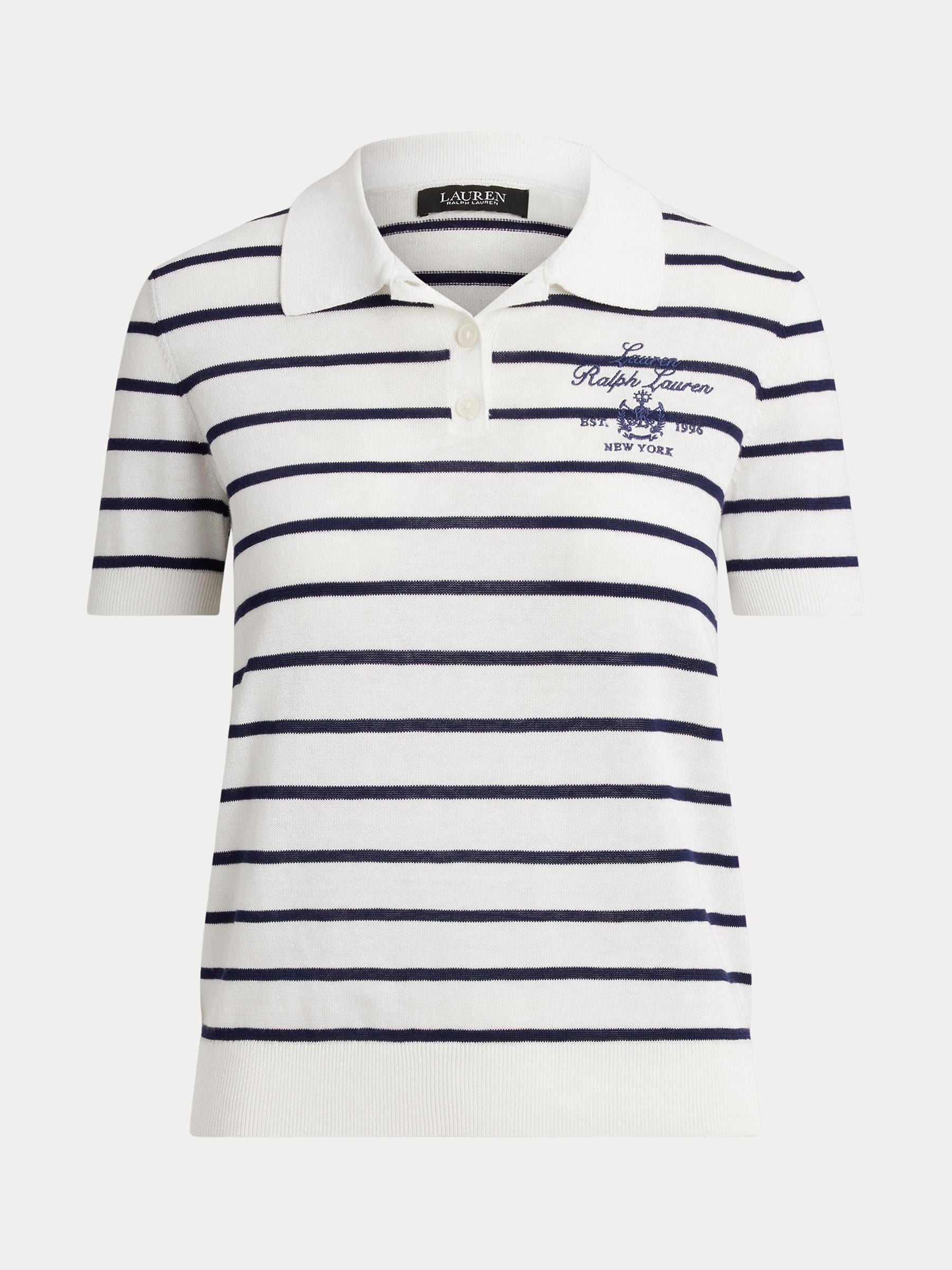 Lauren Ralph Lauren Donna Bianco Natrissa Stripe Cable Knit Polo Shirt
