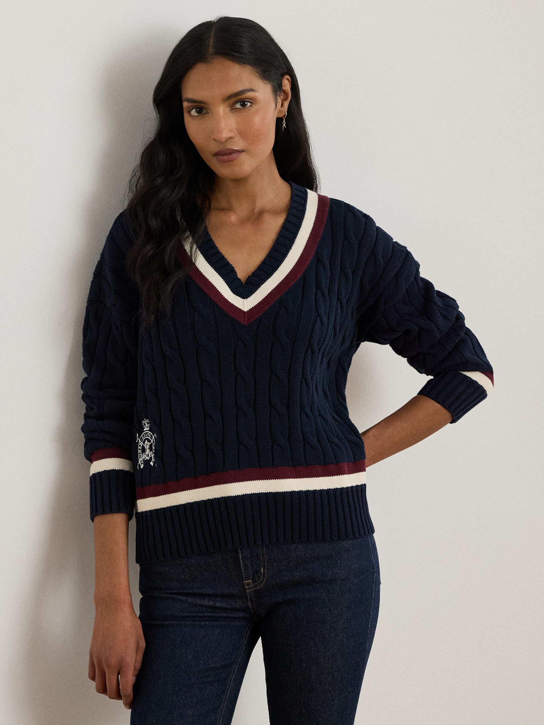 Lauren Ralph Lauren Blue Tedurph V-Neck Knit Cricket Jumper