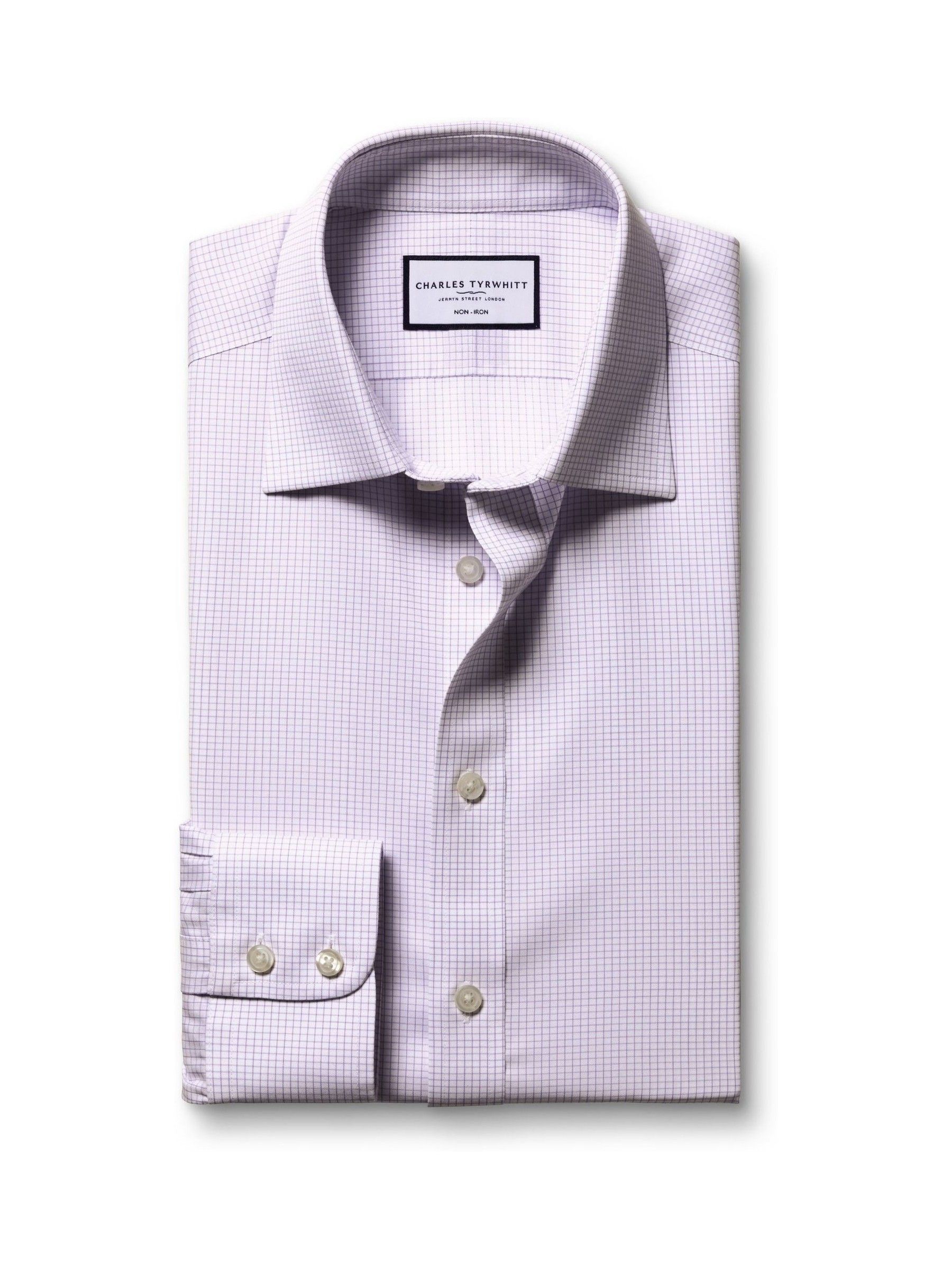 Charles Tyrwhitt Uomo Viola - Camicia Slim Fit Lilla A Quadri In Twill No Stiro