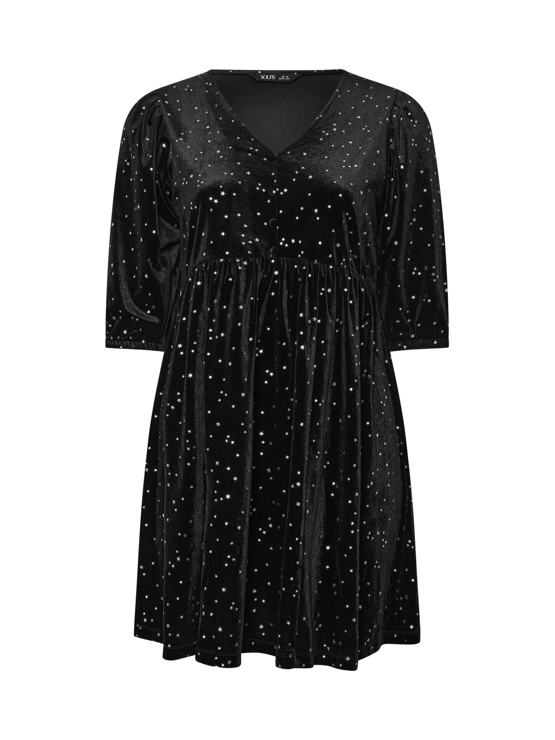 Yours Curve Damen Schwarz Star Party Tea Dress - Image 1