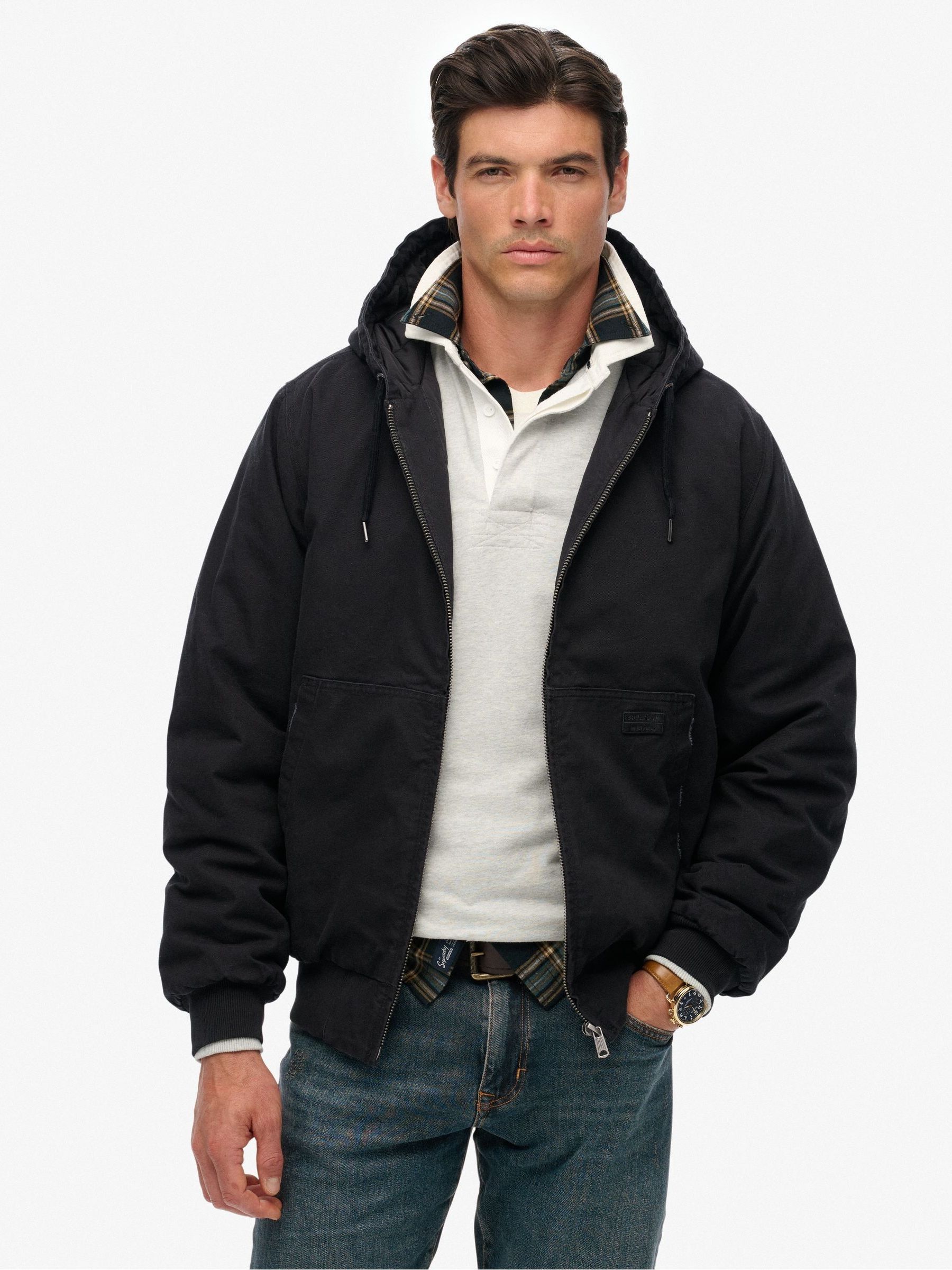 Superdry Herren Schwarz – Surplus – Jacke Aus Canvas In Tief Mit Kapuze - Bild 4