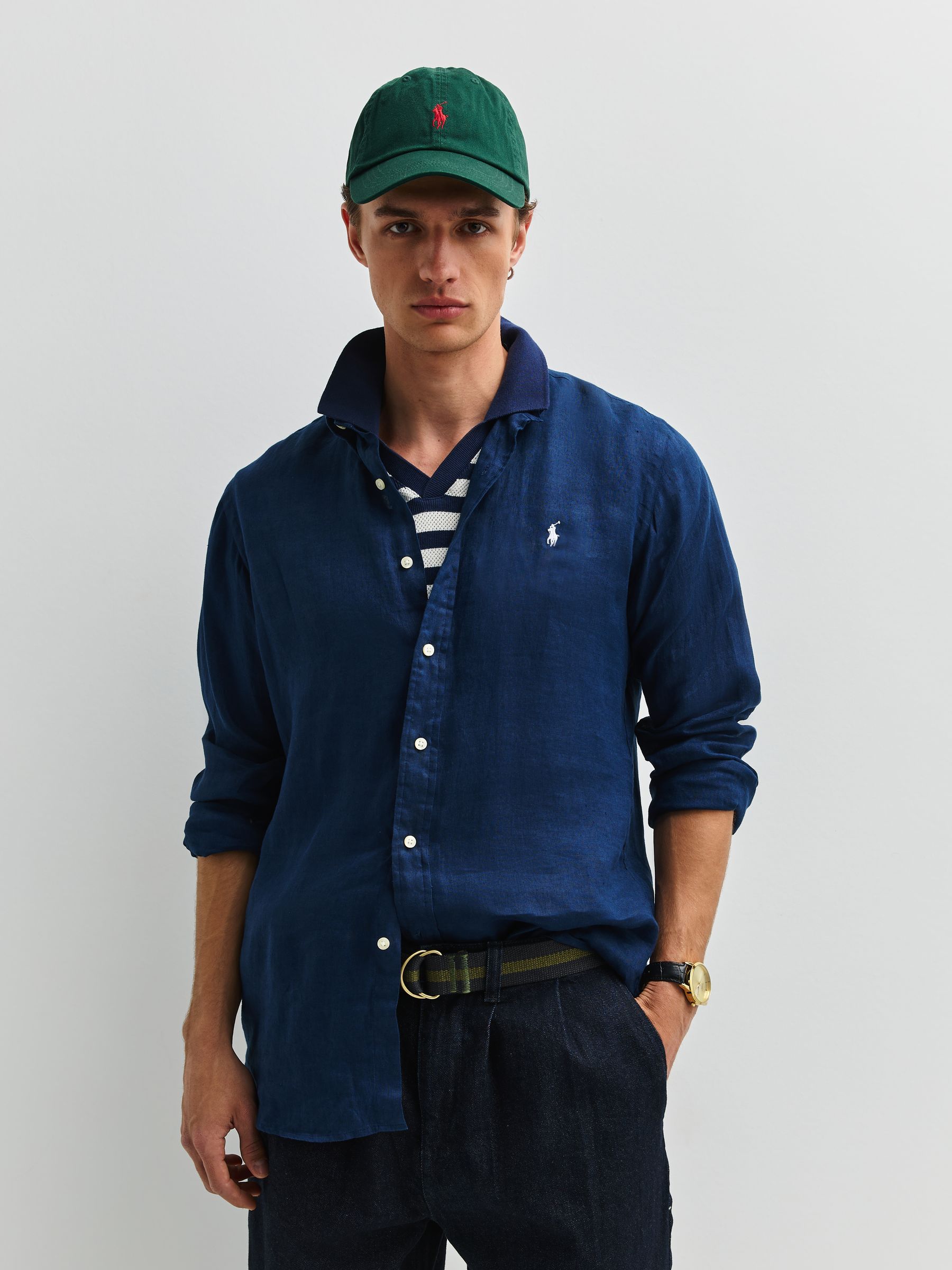Polo Ralph Lauren Uomo Newport Navy Custom Fit Linen Shirt