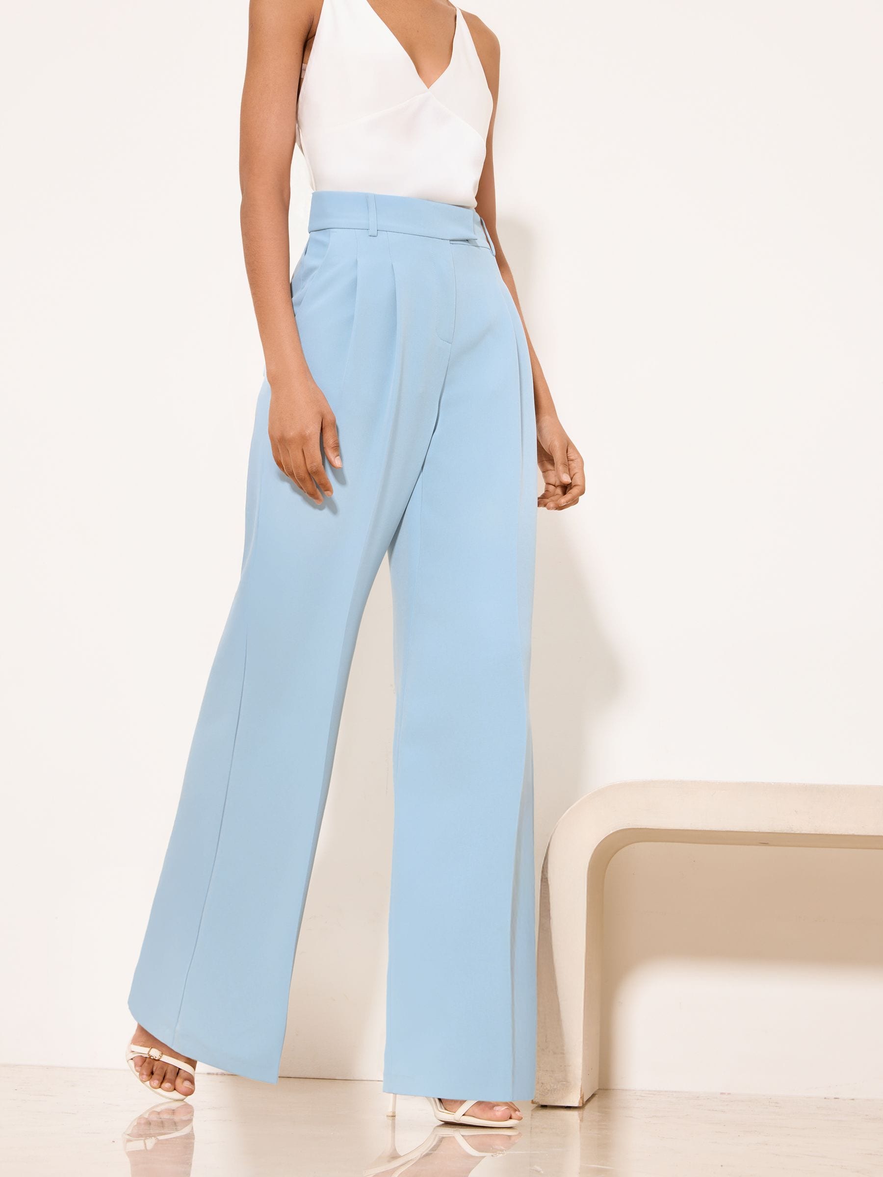 Lipsy Blue Extended Tab Wide Leg Tailored Trousers