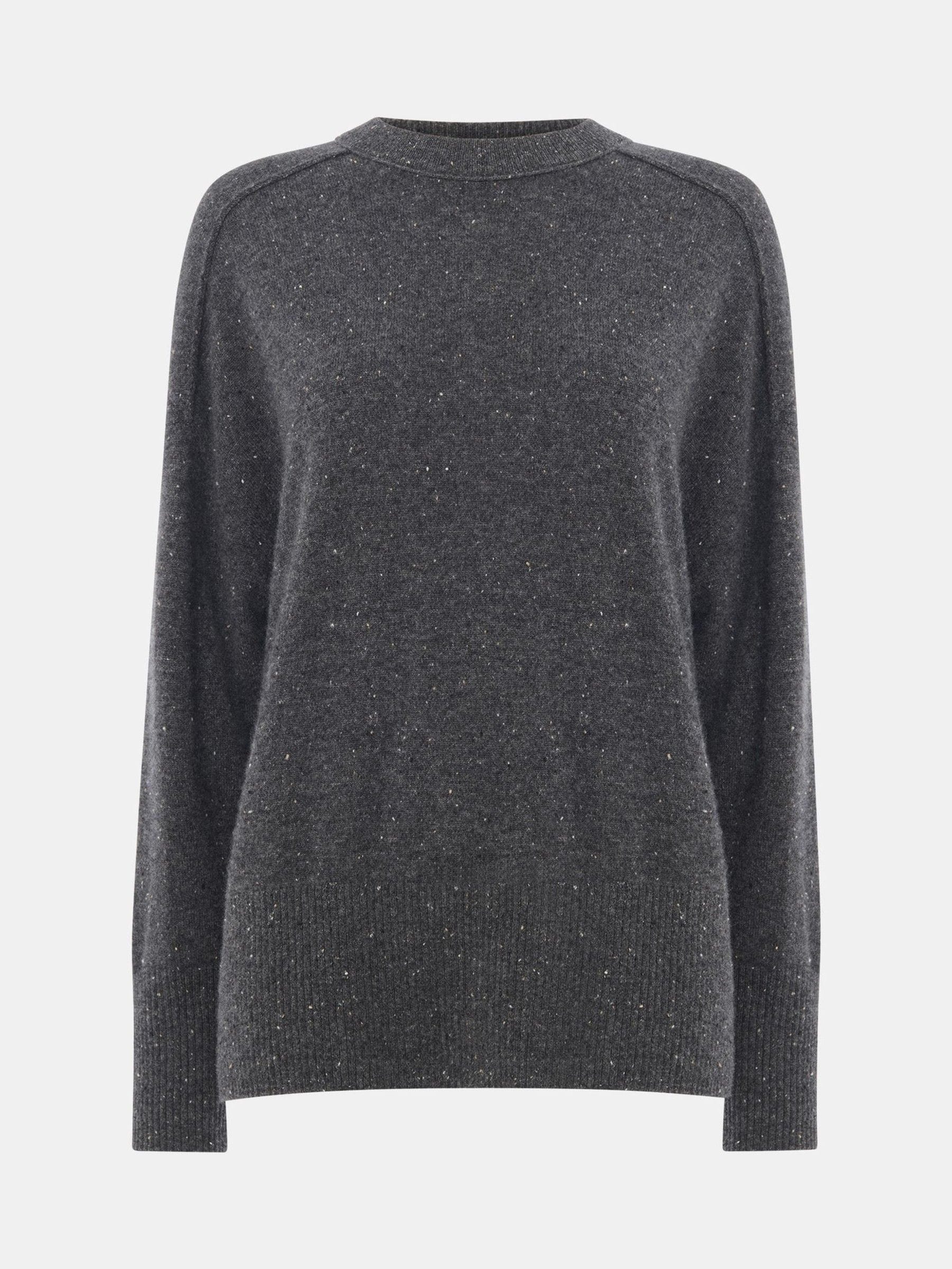 Whistles Grey Cashmere Fleck Seam Neck Knit Jumper