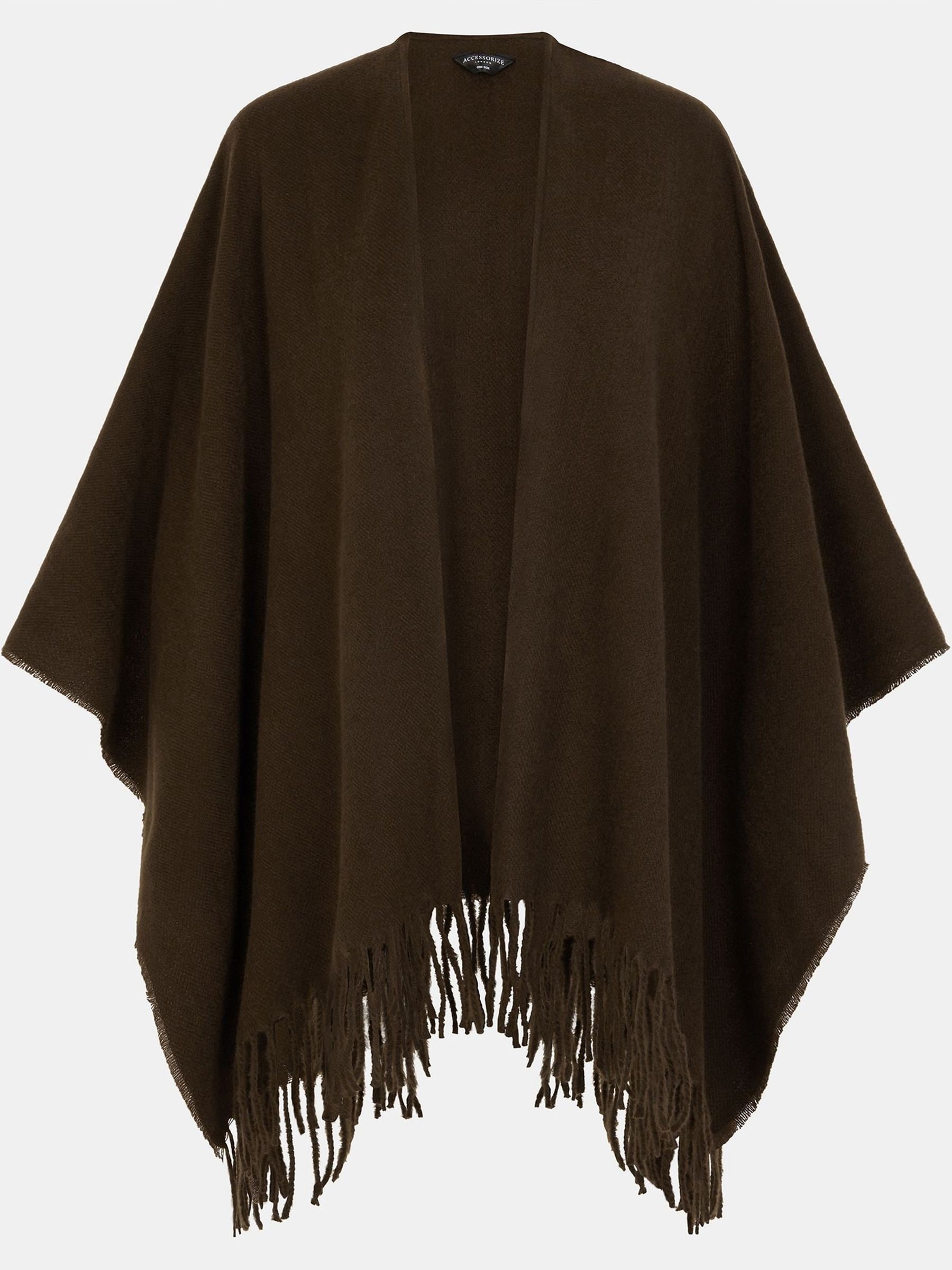 Accessorize Brown Fringe Trim Poncho