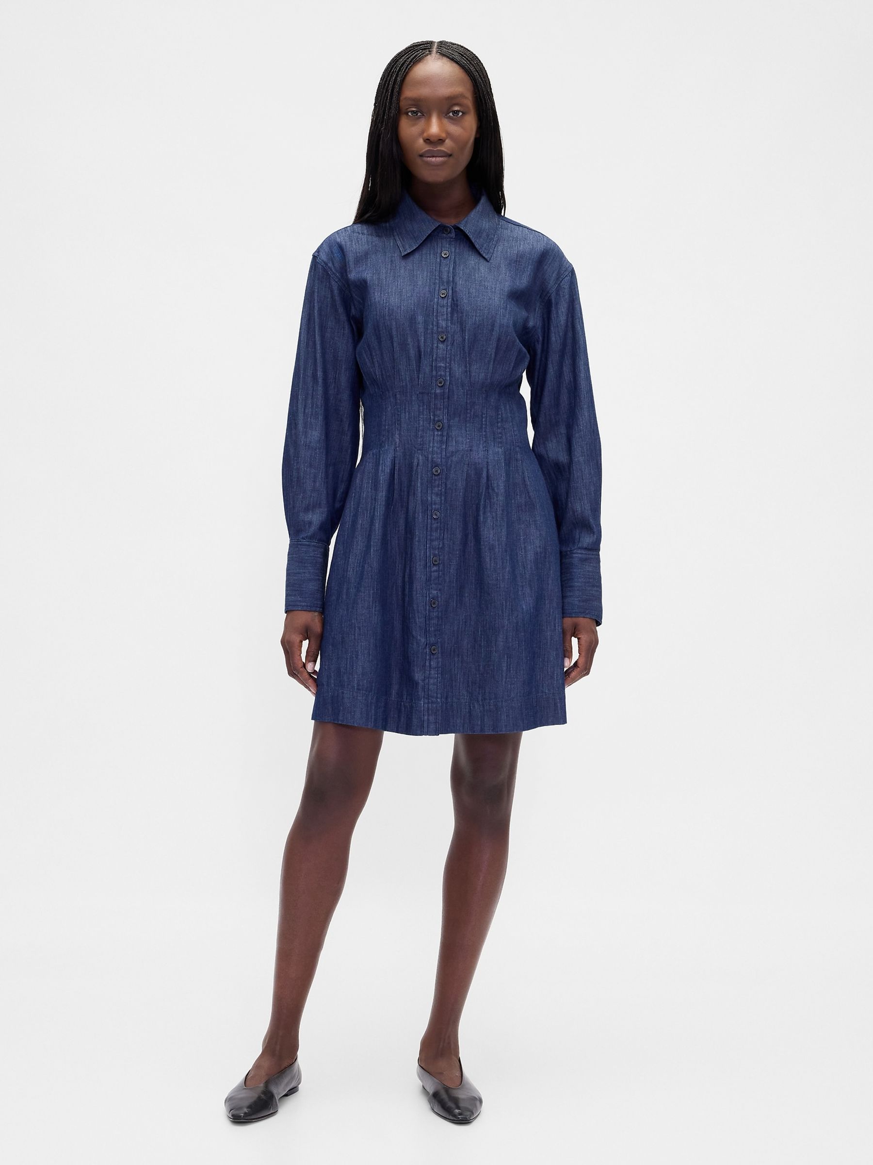 Gap Blue Pleated Mini Shirtdress