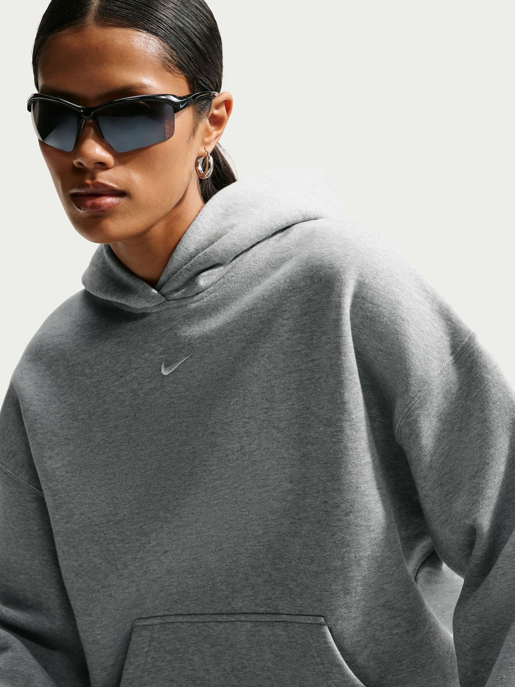 Nike Mujer Gris Studio Fleece Oversized Hoodie - Imagen 1