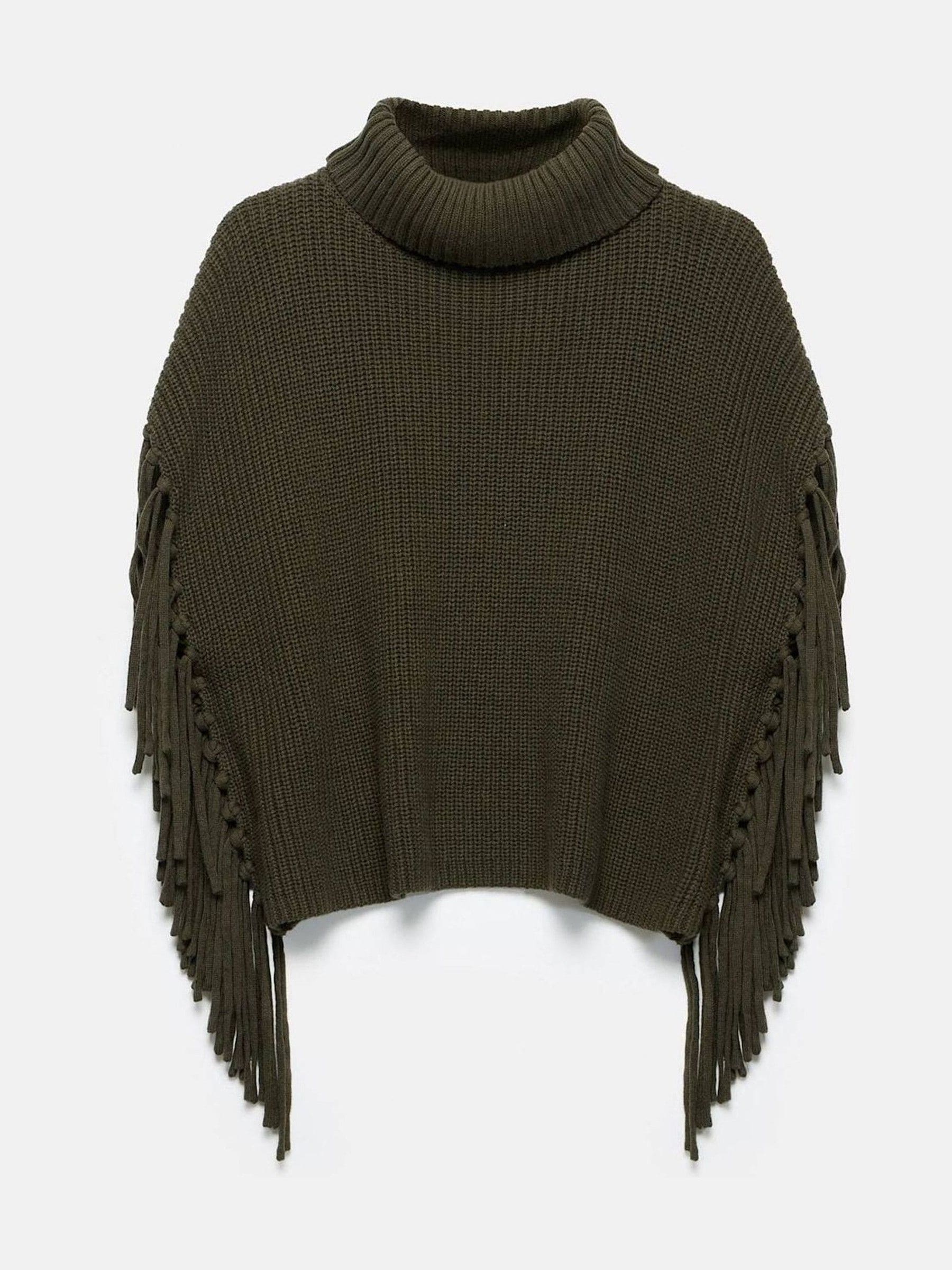 Mint Velvet Green Fringed Knit Poncho