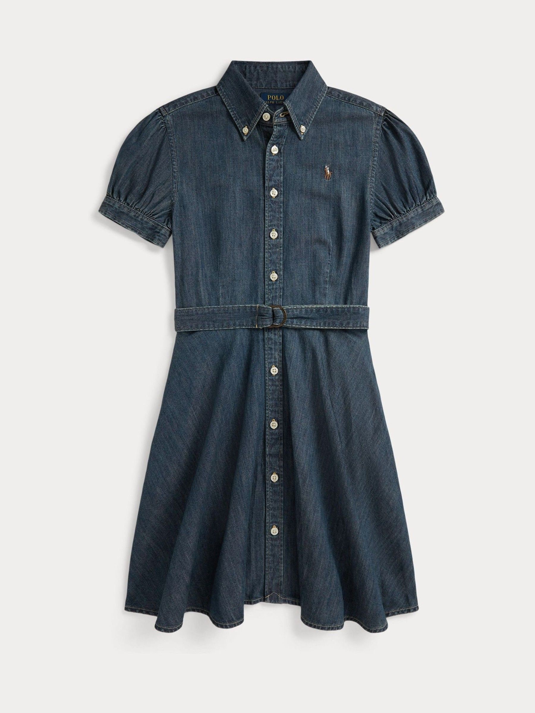 Polo Ralph Lauren Kvinno Blå Denim Button Through Belted Dress