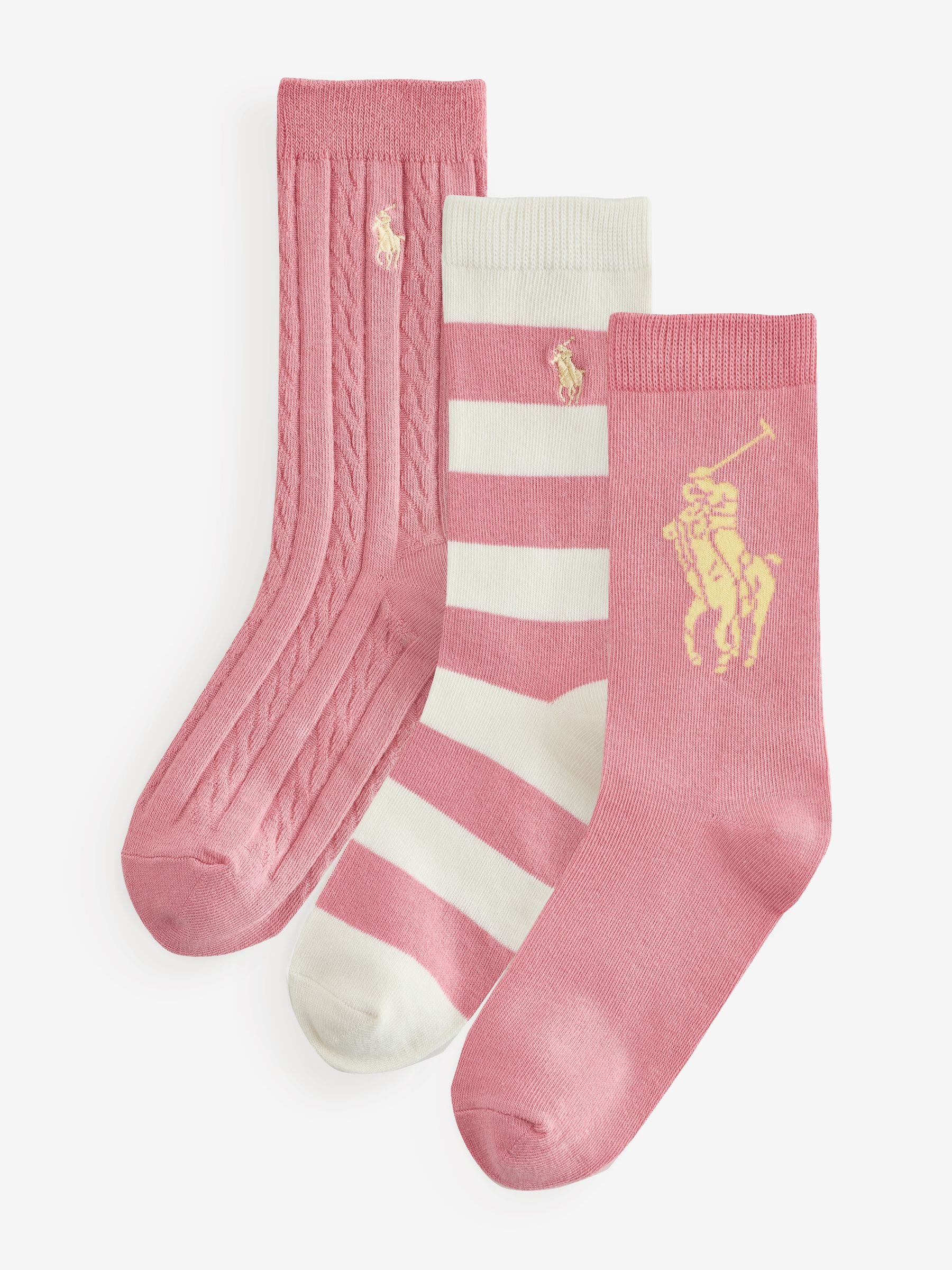 Polo Ralph Lauren Pink Stripe Big Pony Socks 3 Pack