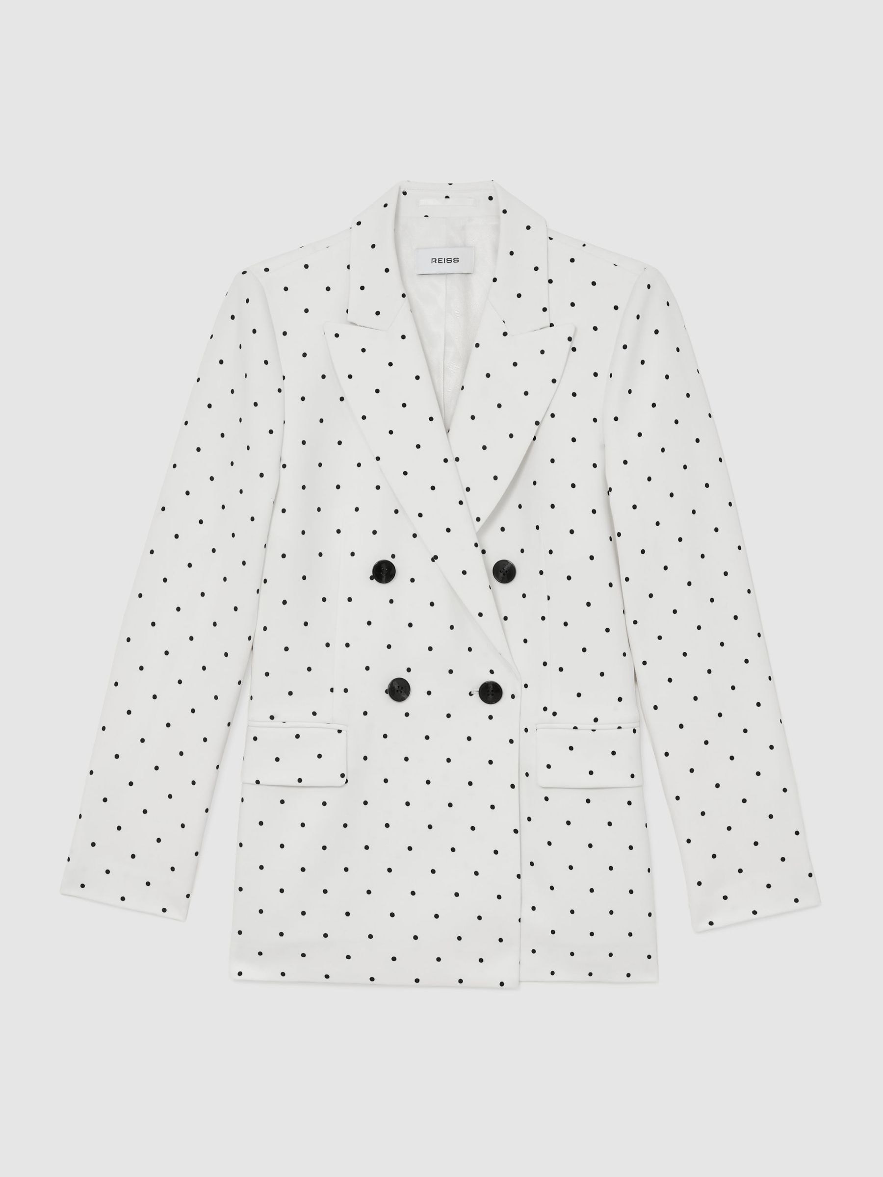 Reiss White/Navy Beatrix Petite Polka-Dot Double-Breasted Suit Blazer