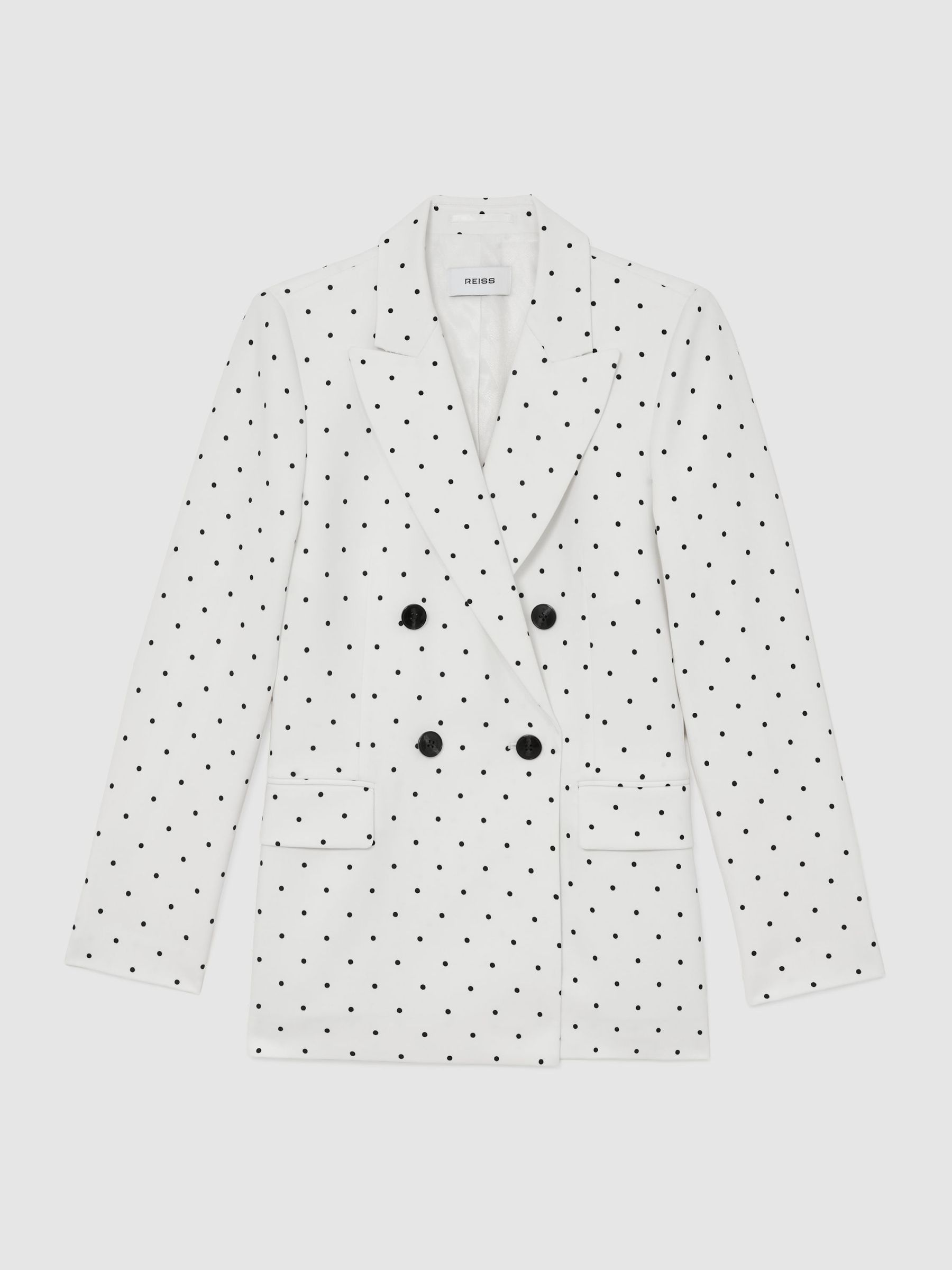 Reiss White/Navy Beatrix Polka-Dot Double-Breasted Suit Blazer