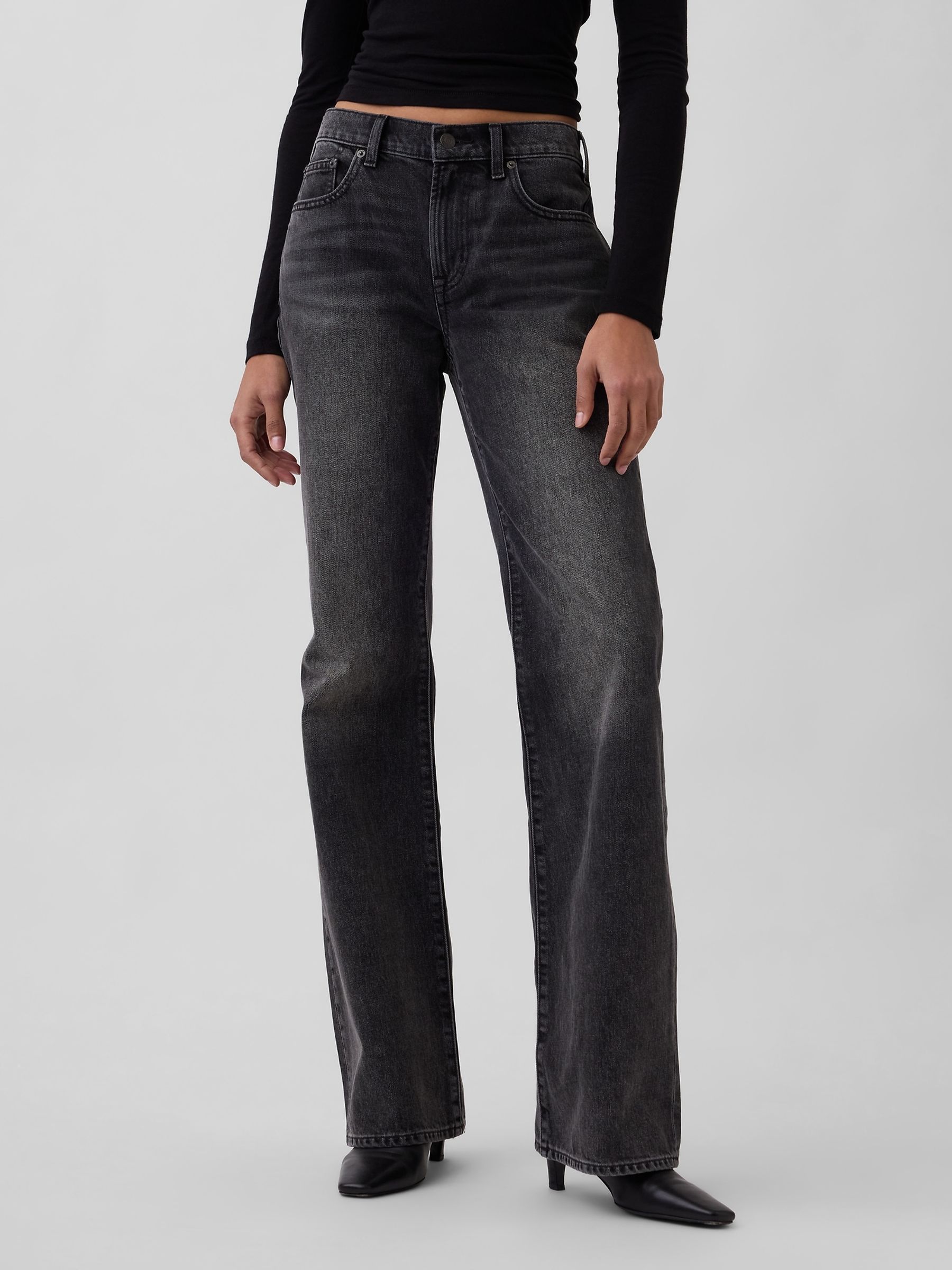 Gap Black Mid Rise Rigid Relaxed Flare Jeans