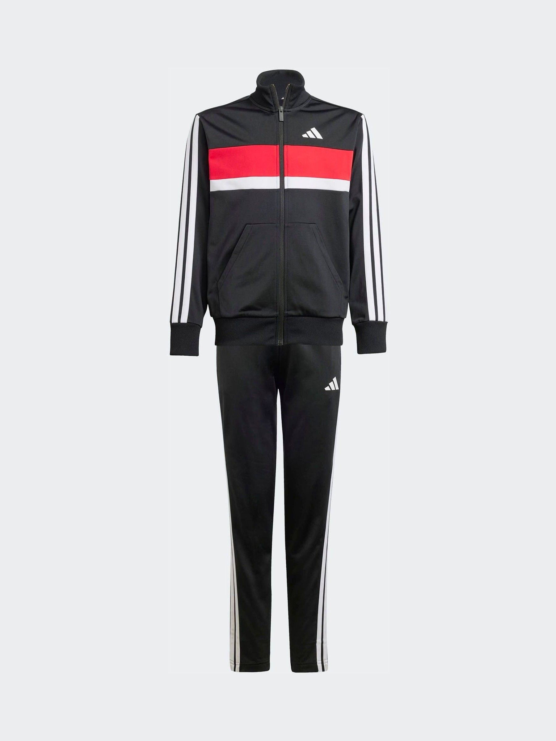 Adidas Ragazzo Nero Black/Red Essentials Tiberio 3-Stripes Tricot Tracksuit - Immagine 1