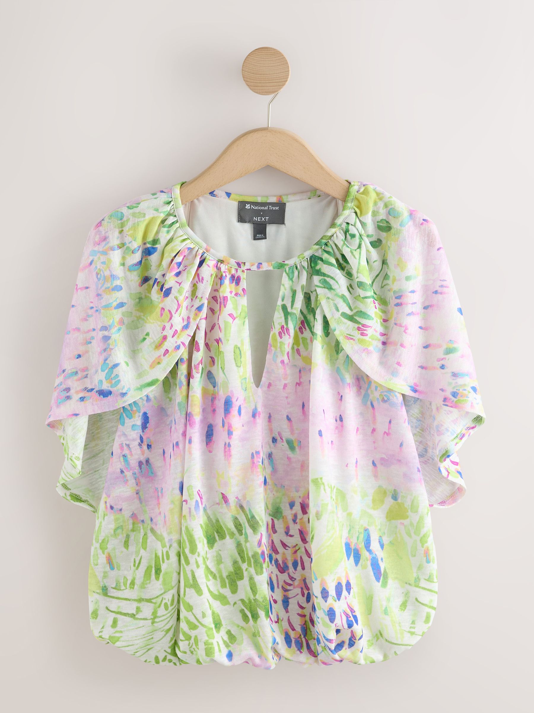 Next Green/Pink Floral National Trust X Short Sleeve Cape Top