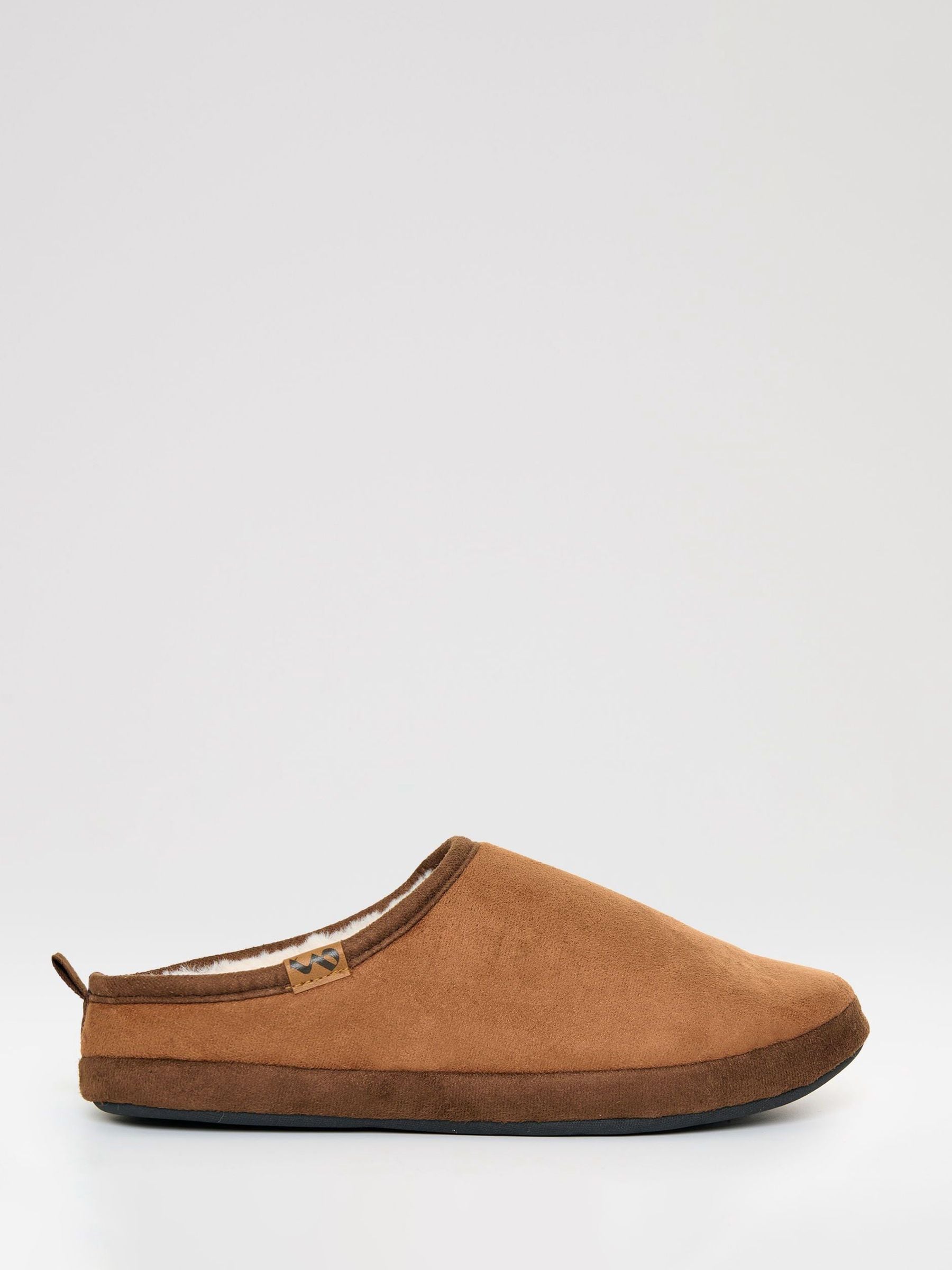 Threadbare Brown Faux Suede Faux Fur Lined Mule Slippers