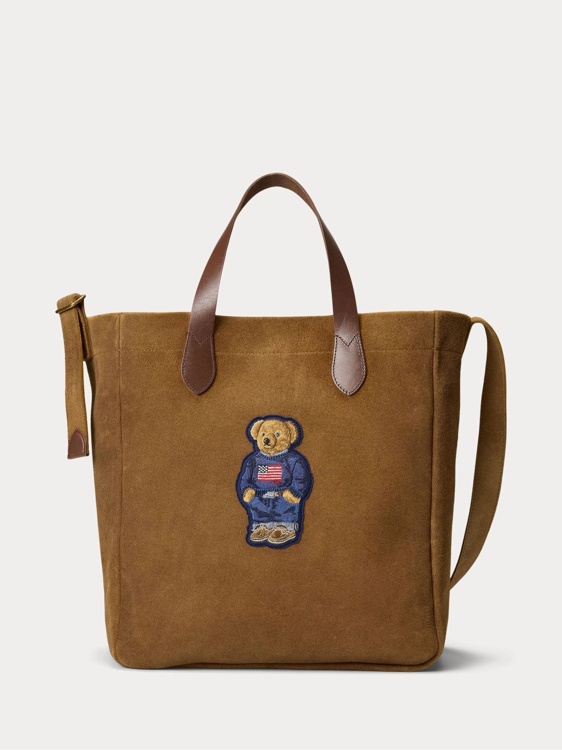 Polo Ralph Lauren Brown Flag Suede/Leather Large Tote Bag