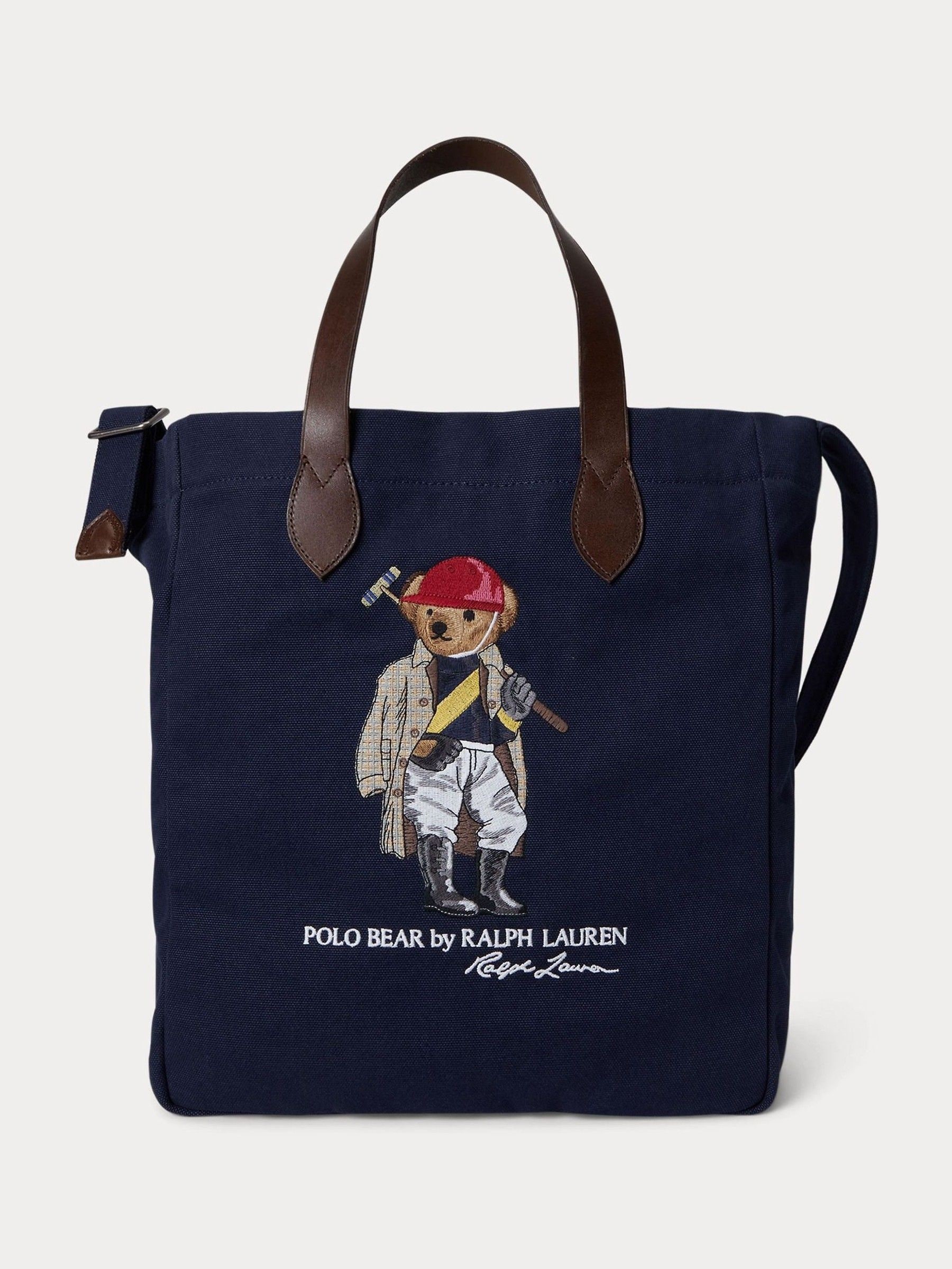 Polo Ralph Lauren Blue Bear Canvas/Leather Large Tote Bag