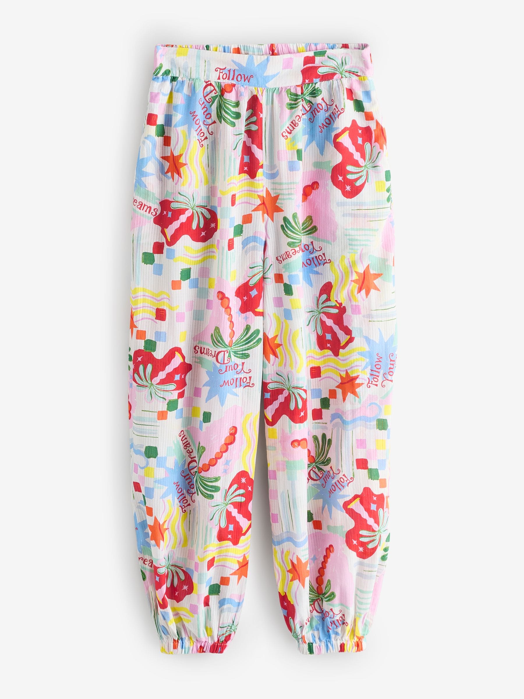 Eleanor Bowmer White/Blue Dreamer Print Cotton Balloon Beach Trousers