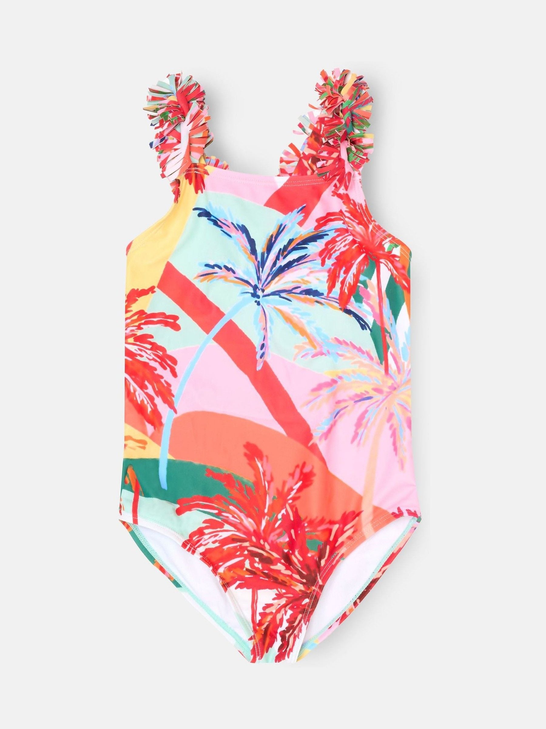 Angel & Rocket Pink Essie Palm Print Frill Strap Swimsuit