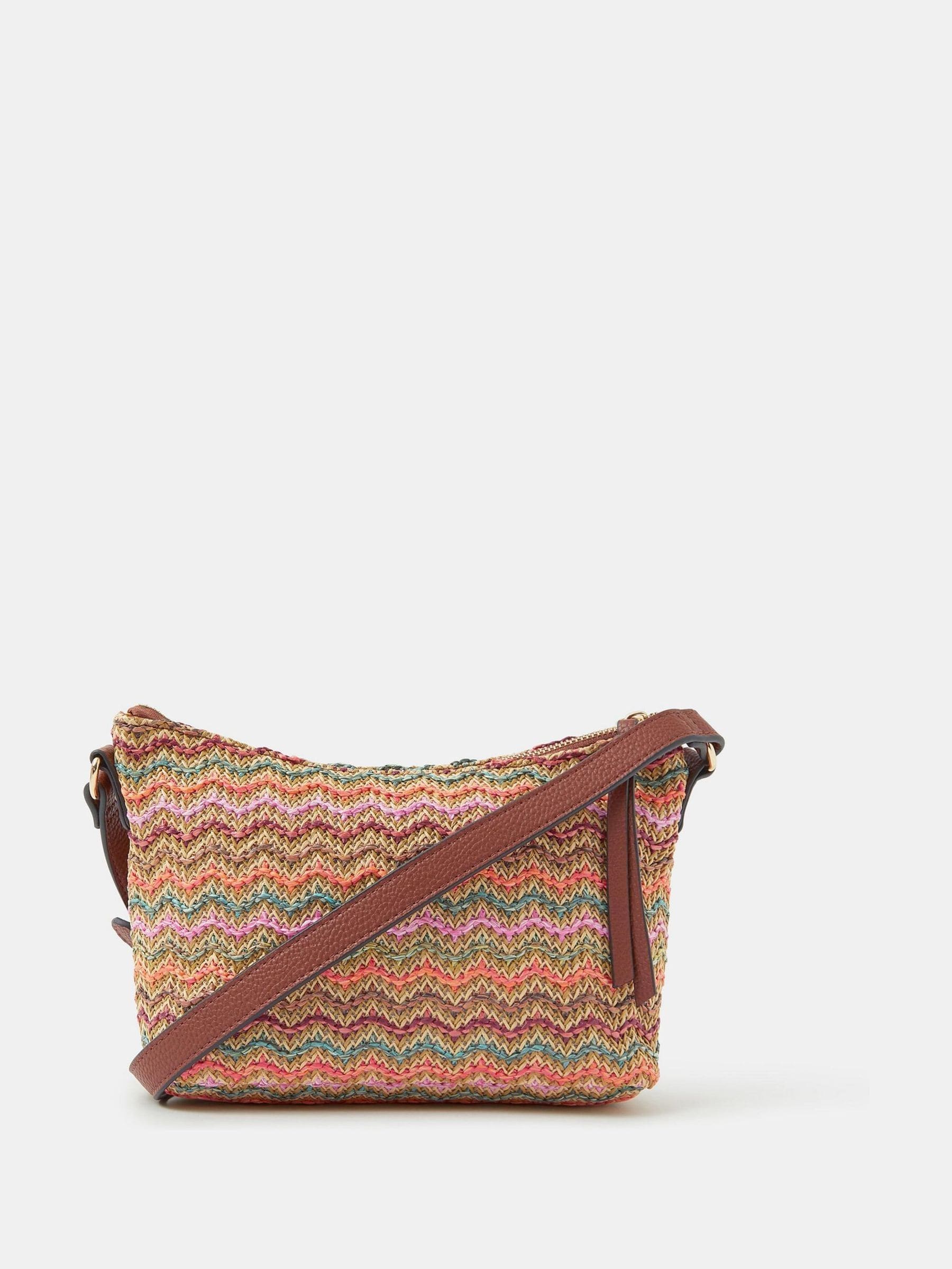 Accessorize Brown Stripe Raffia Cross-Body Bag