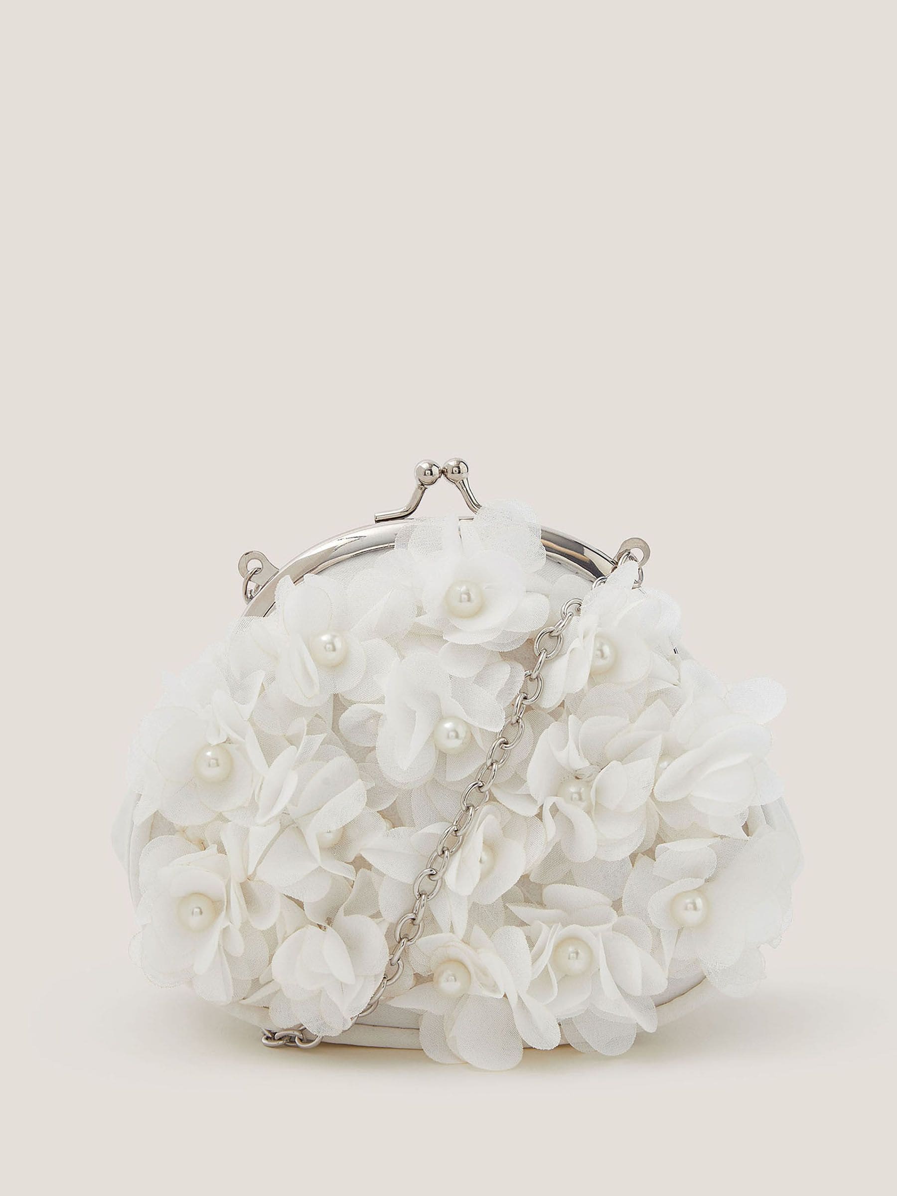 Monsoon Cream Appliqué Floral Cluster Clip Frame Bag