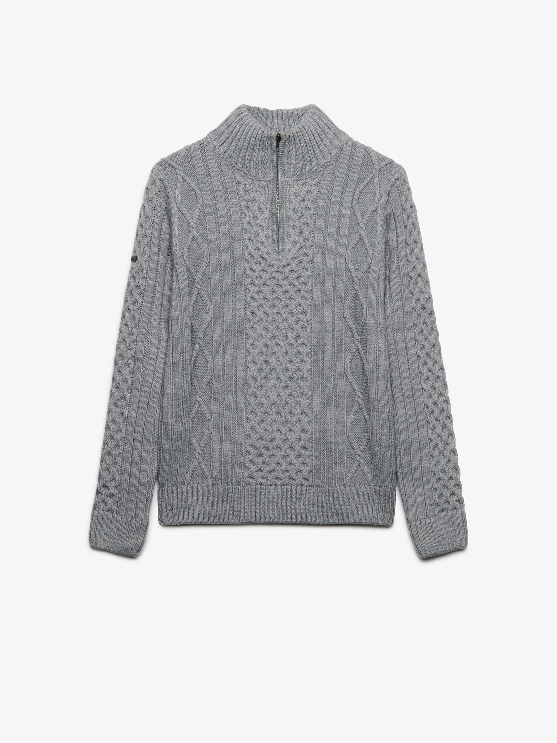 Superdry Herren Gris Pulli Mit Halbem Reißverschluss Jacob Cable - Bild 3