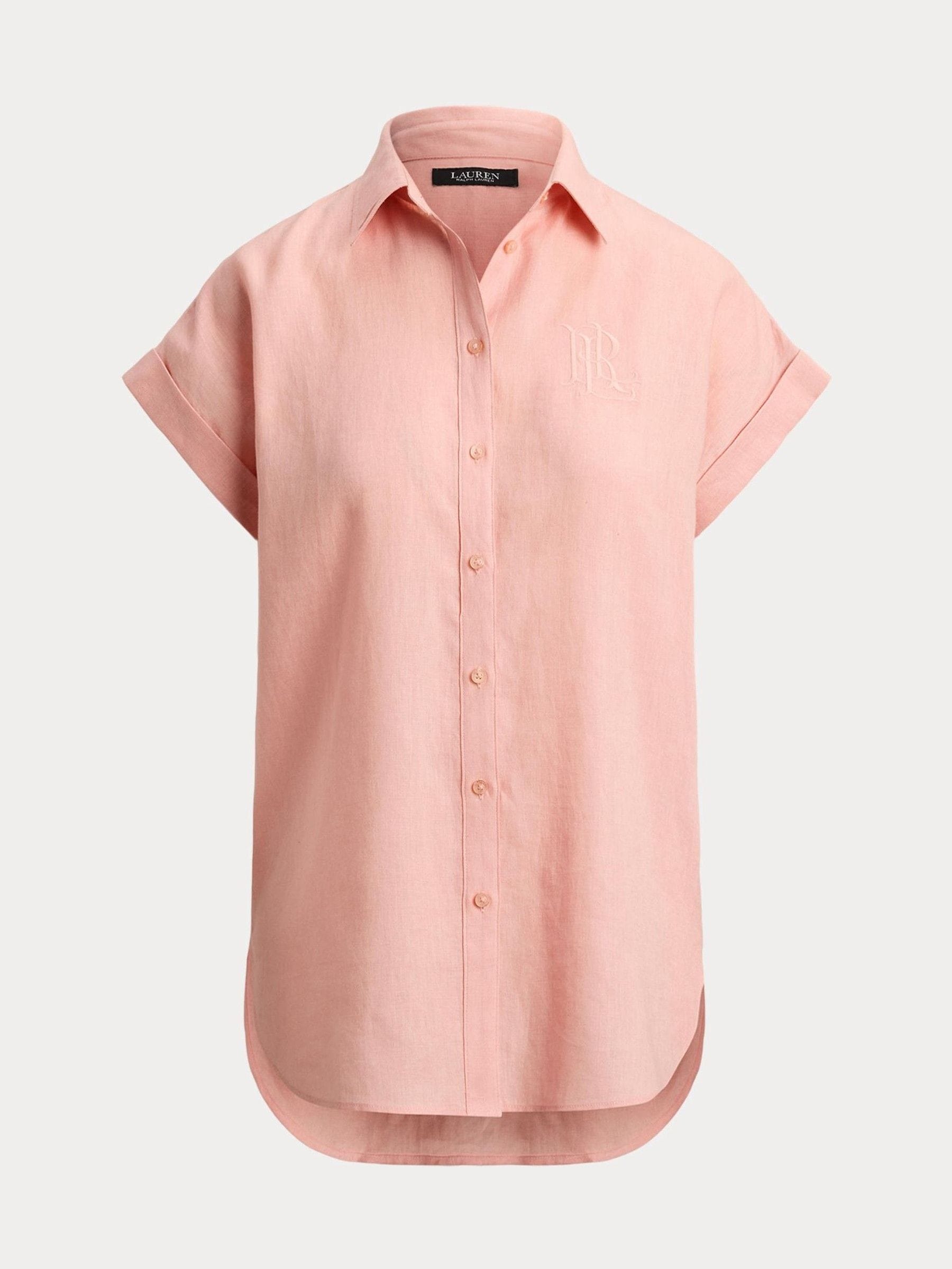 Lauren Ralph Lauren Kvinno Rosa Broono Kort Ärmad Skjorta Med Knappar Framtill