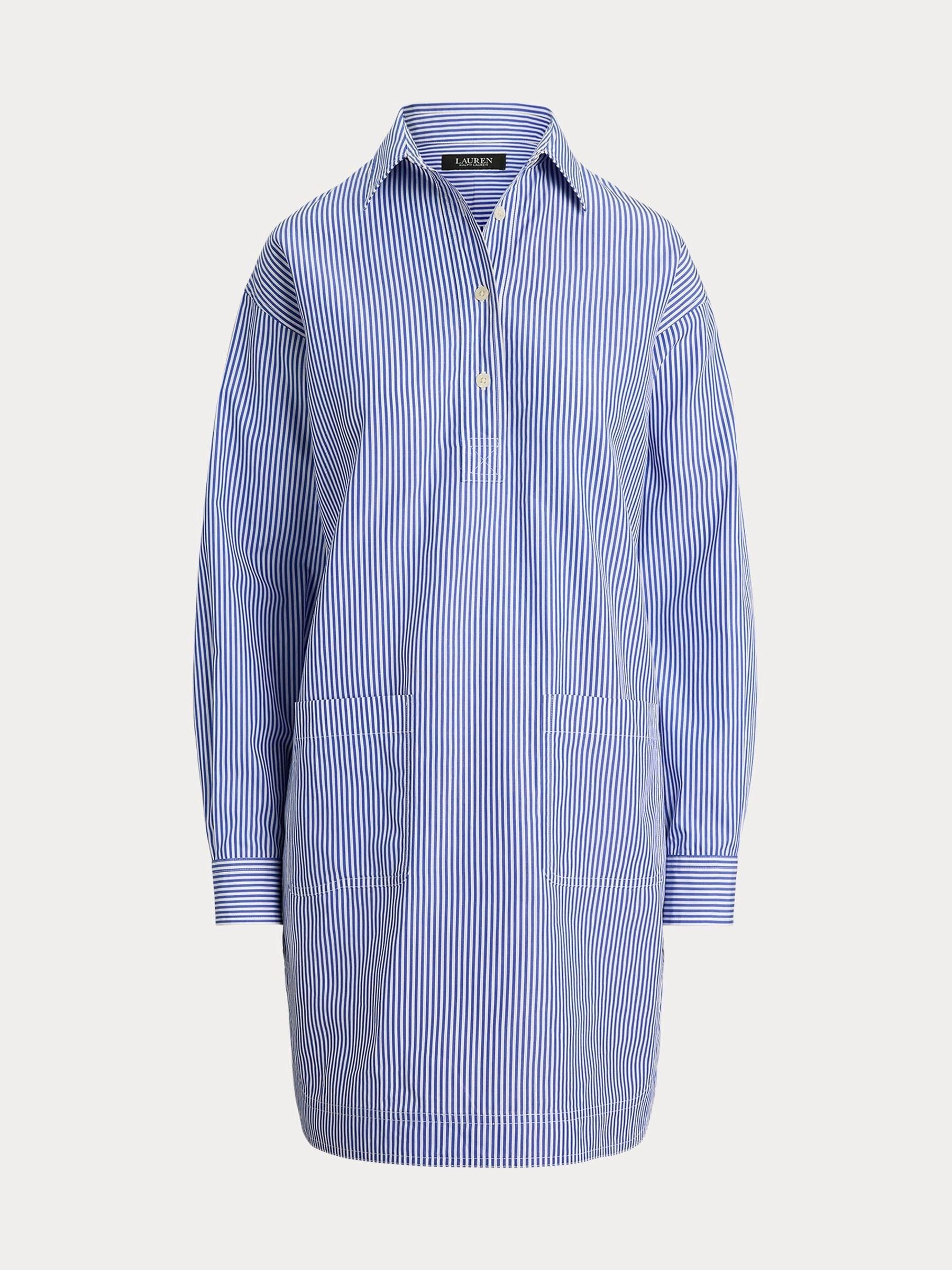 Lauren Ralph Lauren Kvinno Blå Striped Cotton Broadcloth Shirtdress