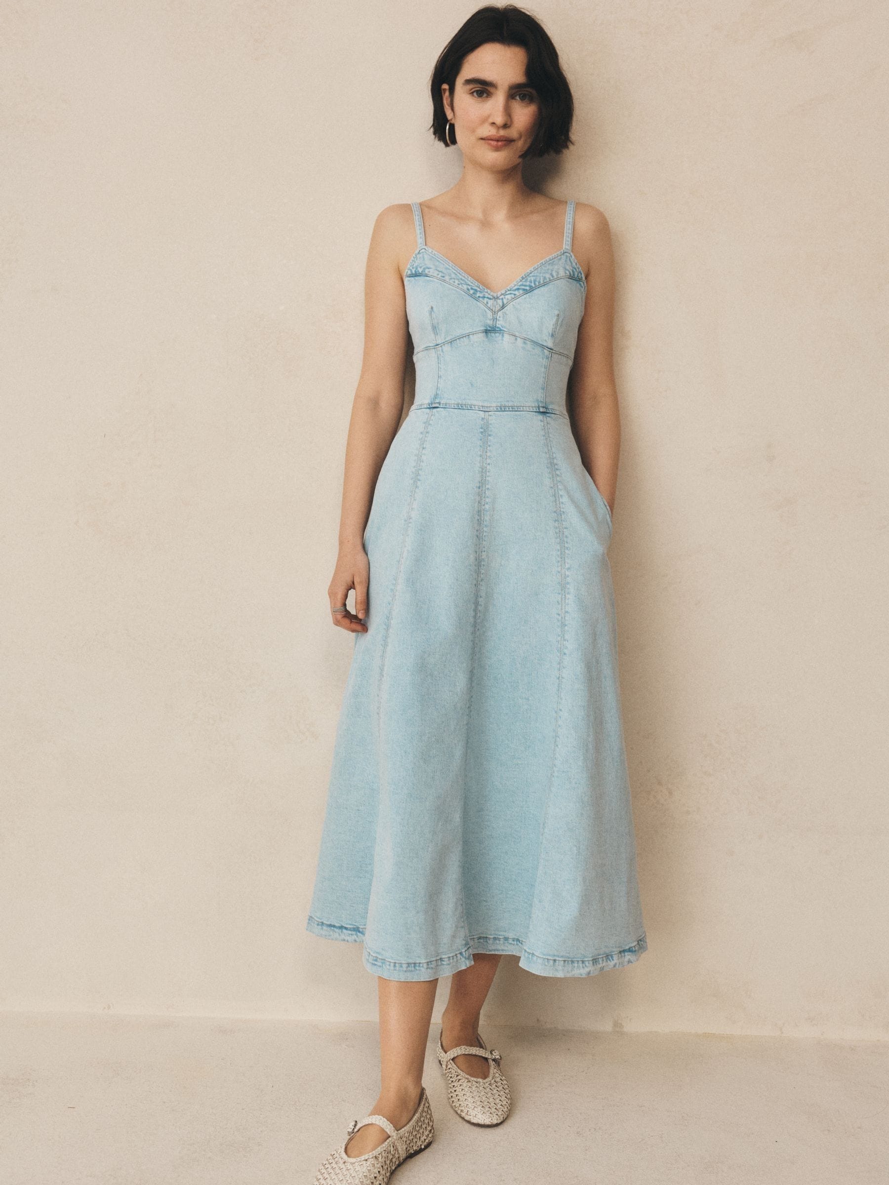 Gap Blue Denim Seamed Corset Maxi Dress