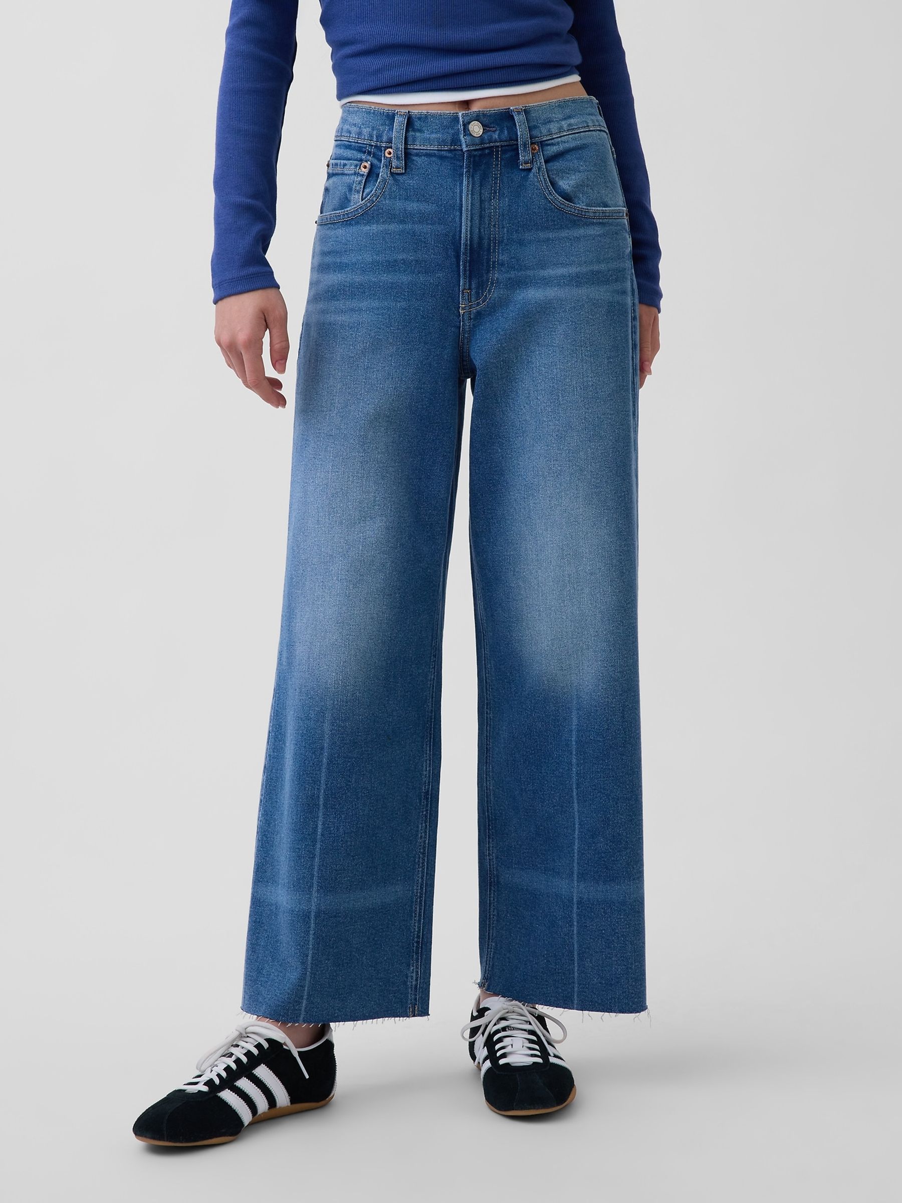 Gap Blue High Waisted Stride Wide-Leg Ankle Jeans