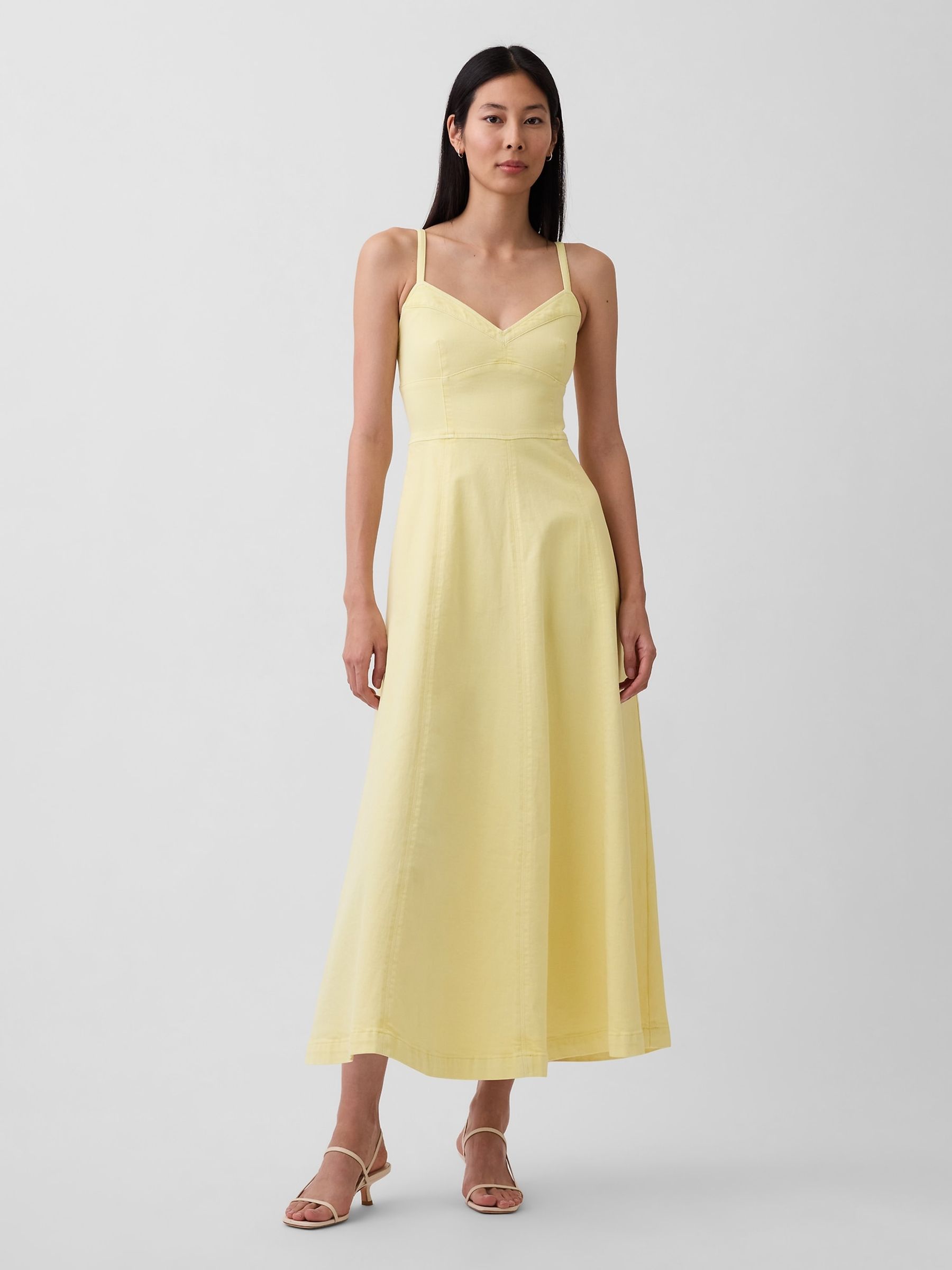 Gap Yellow Denim Seamed Corset Maxi Dress