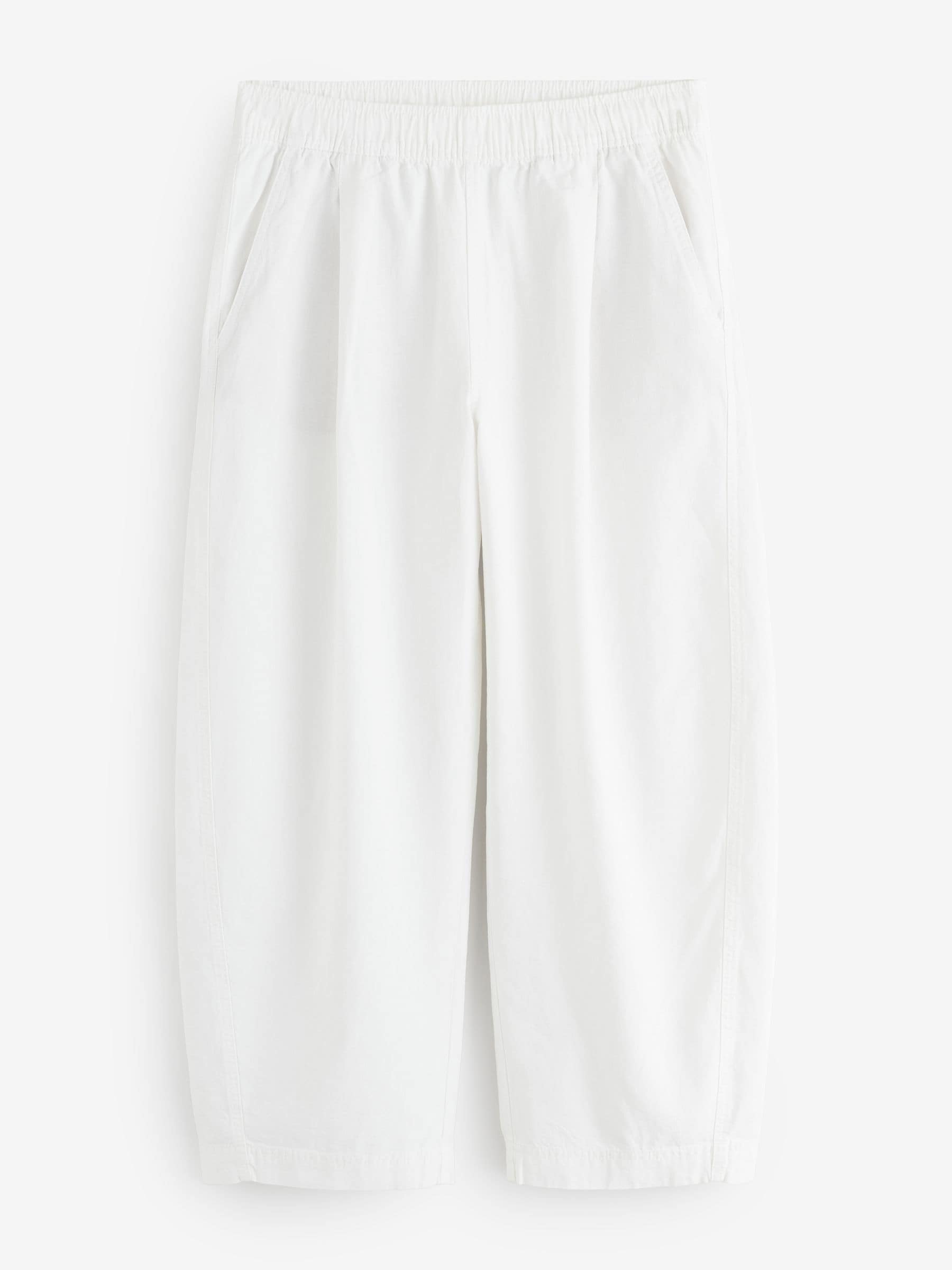 Gap White Mid Rise Linen Blend Barrel Trousers