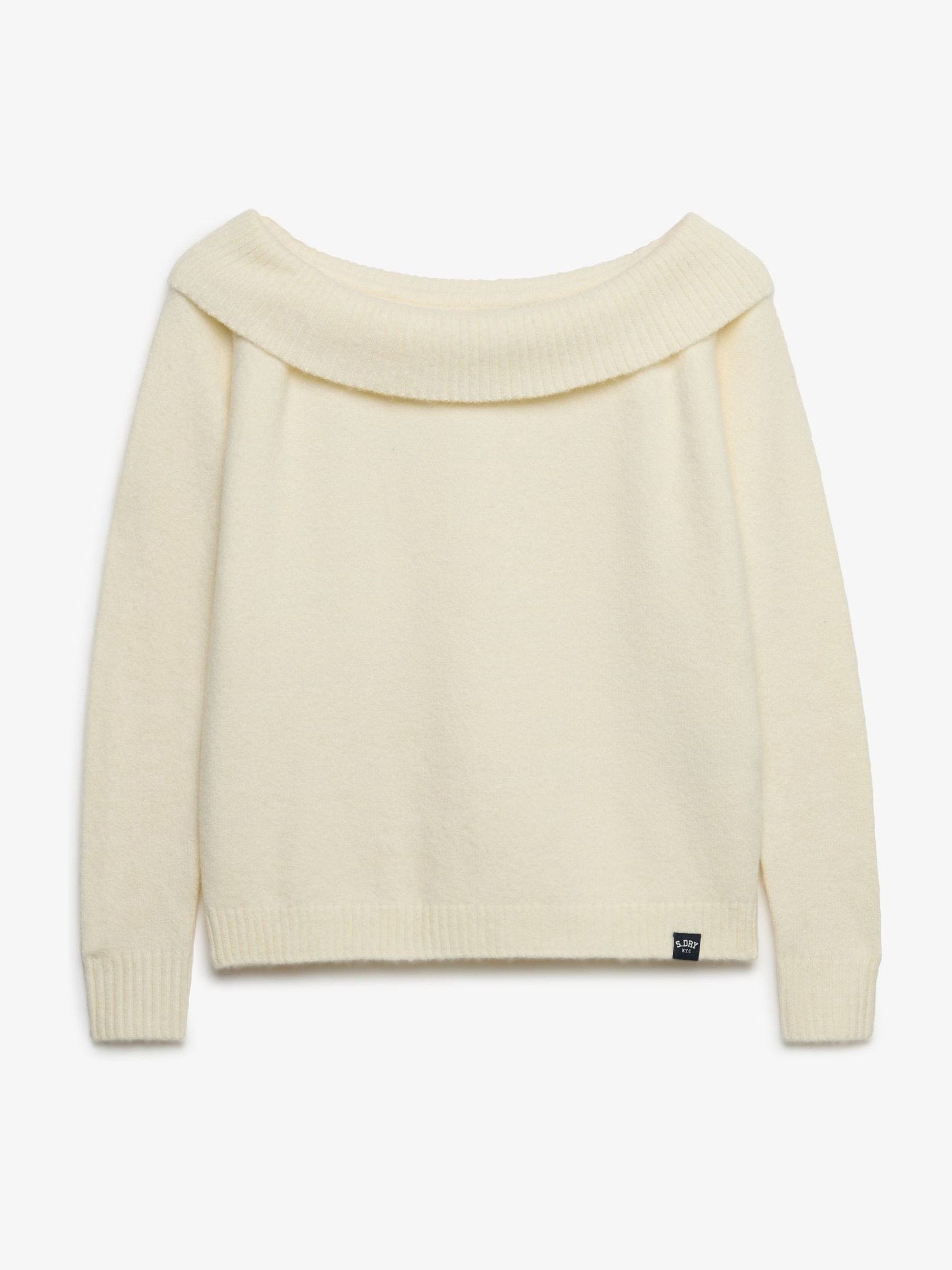 Superdry, Damen, Pullover, Sweater Bardot Knitted Jumpfer Shoulder, Weiss, (L) - Bild 5