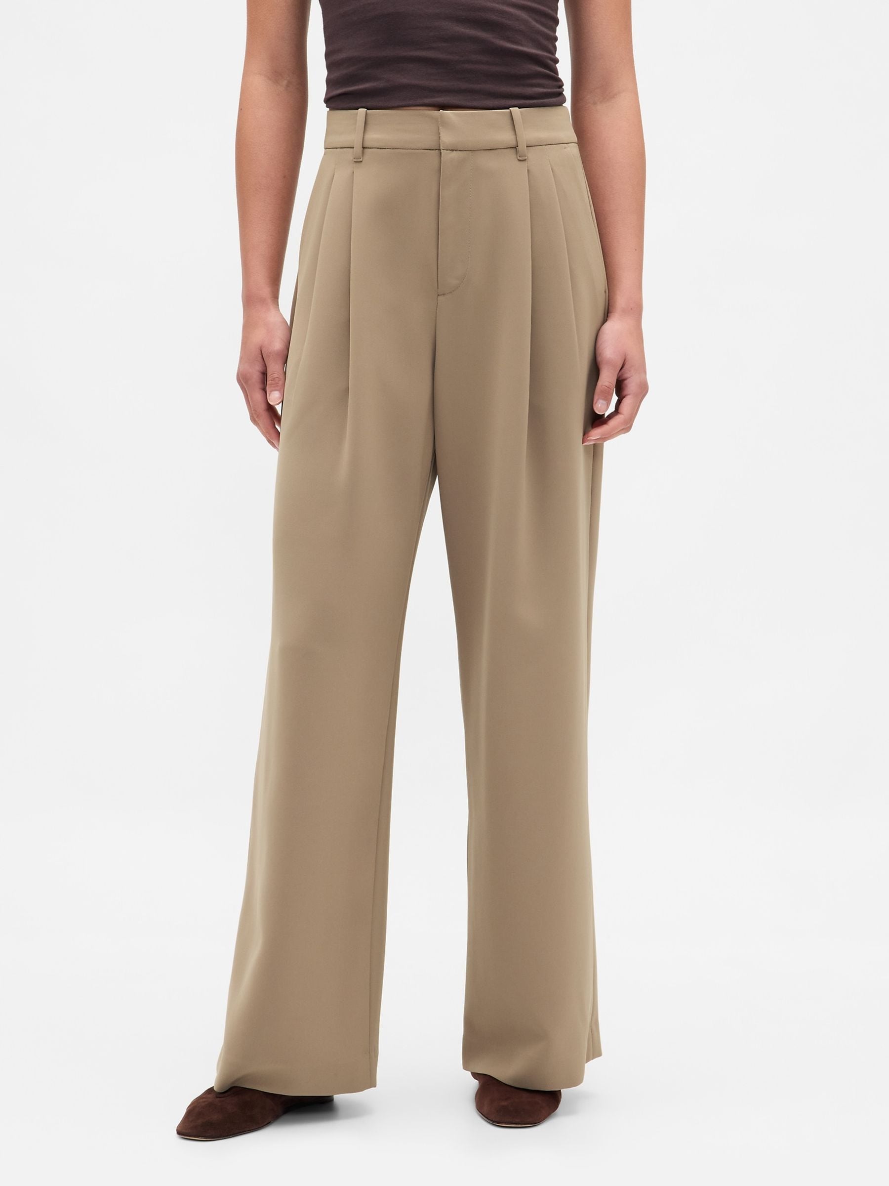 Gap Beige 365 High Waisted Pleated Trousers