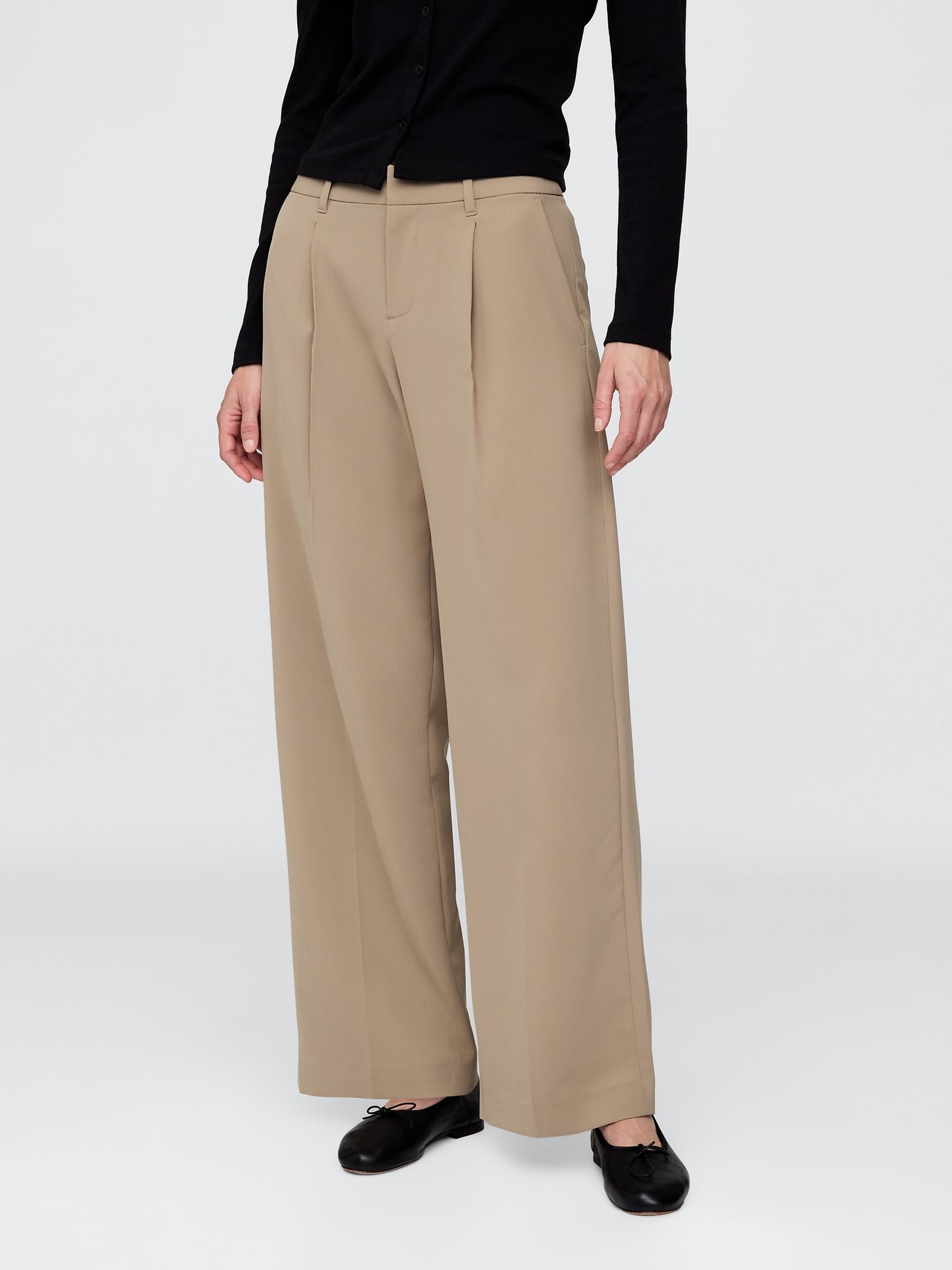 Gap Beige 365 Low Rise Pleated Wide Leg Trousers