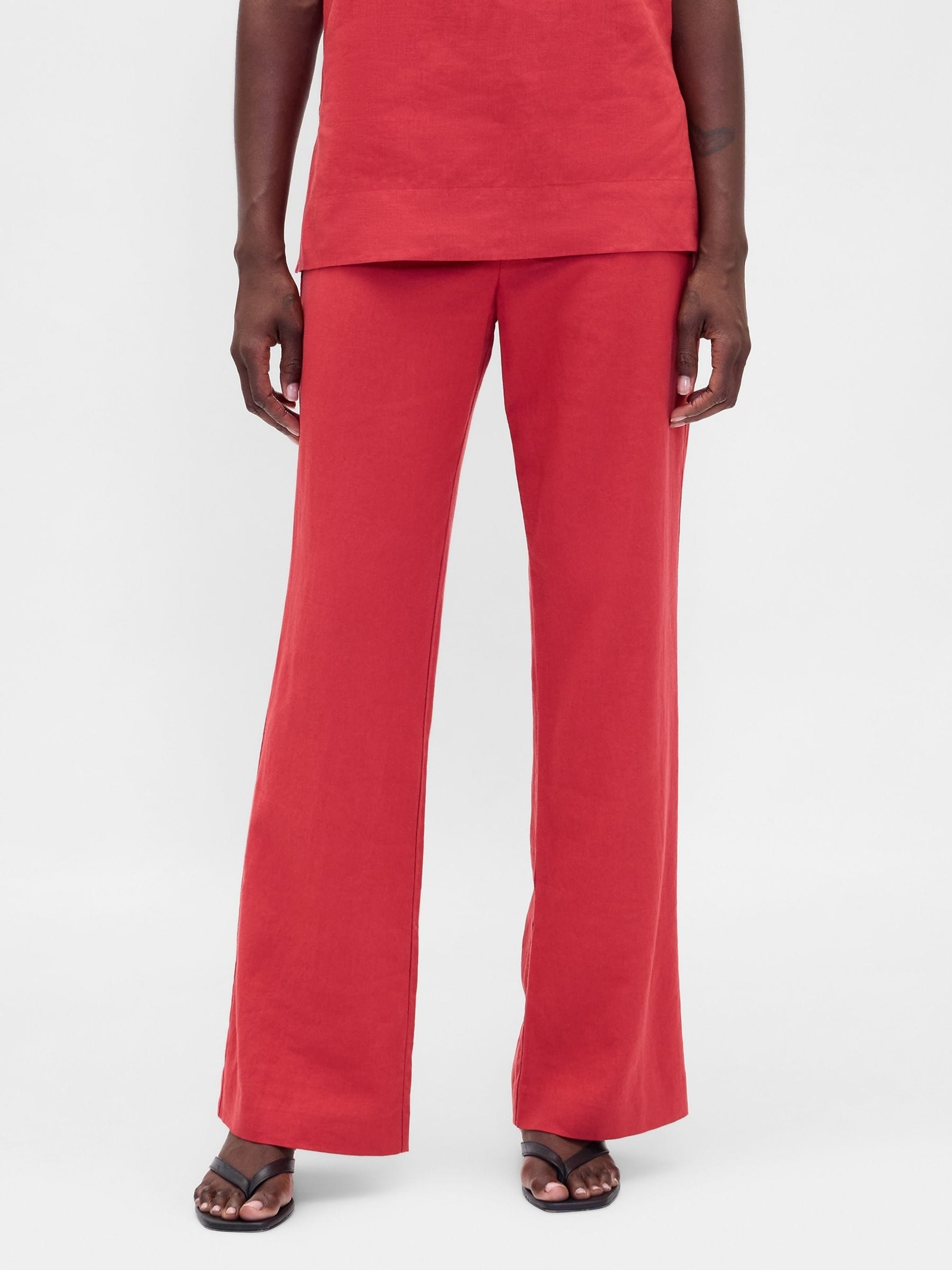 Gap Red Low Rise Linen-Blend Flare Trousers