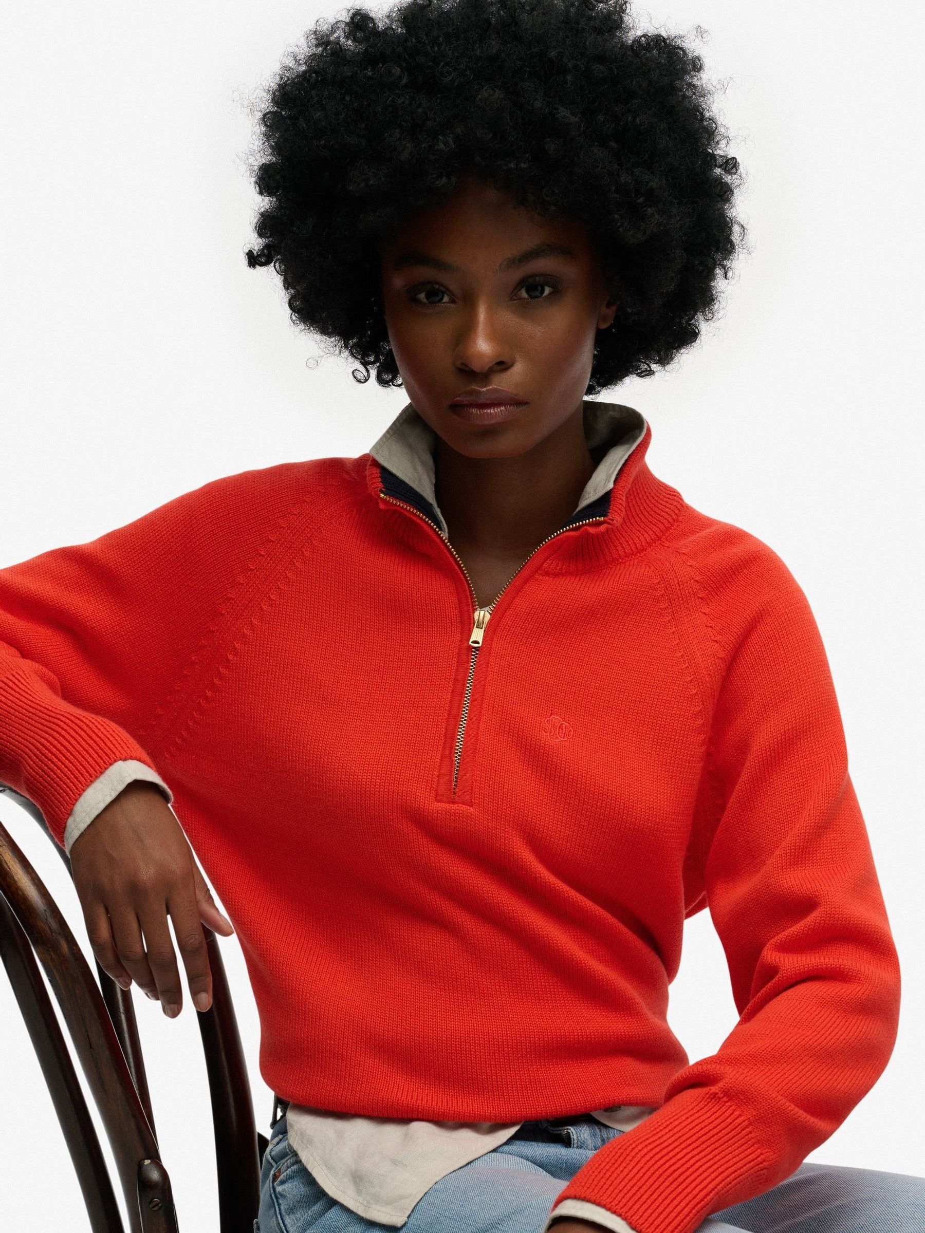 Superdry Damen Orange Baumwoll-Pullover Mit Halbem Reißverschluss Classique - Bild 2
