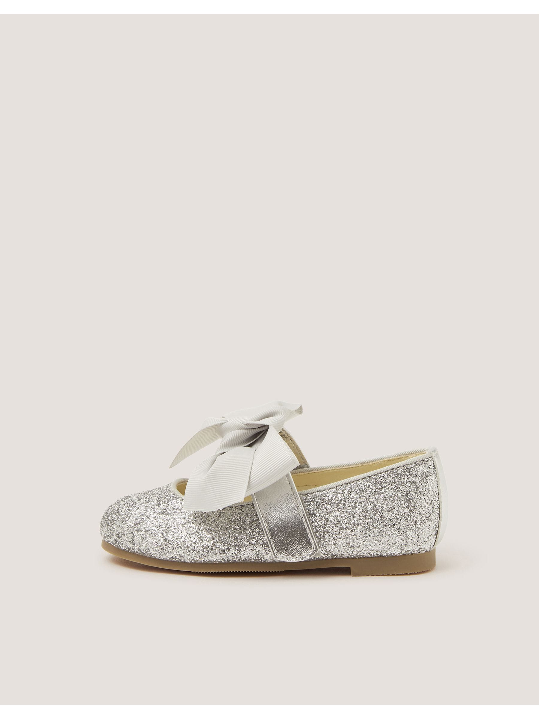 Monsoon Unisex Nyfödd Silver Glitter Bow Mary Jane Ballet Flats