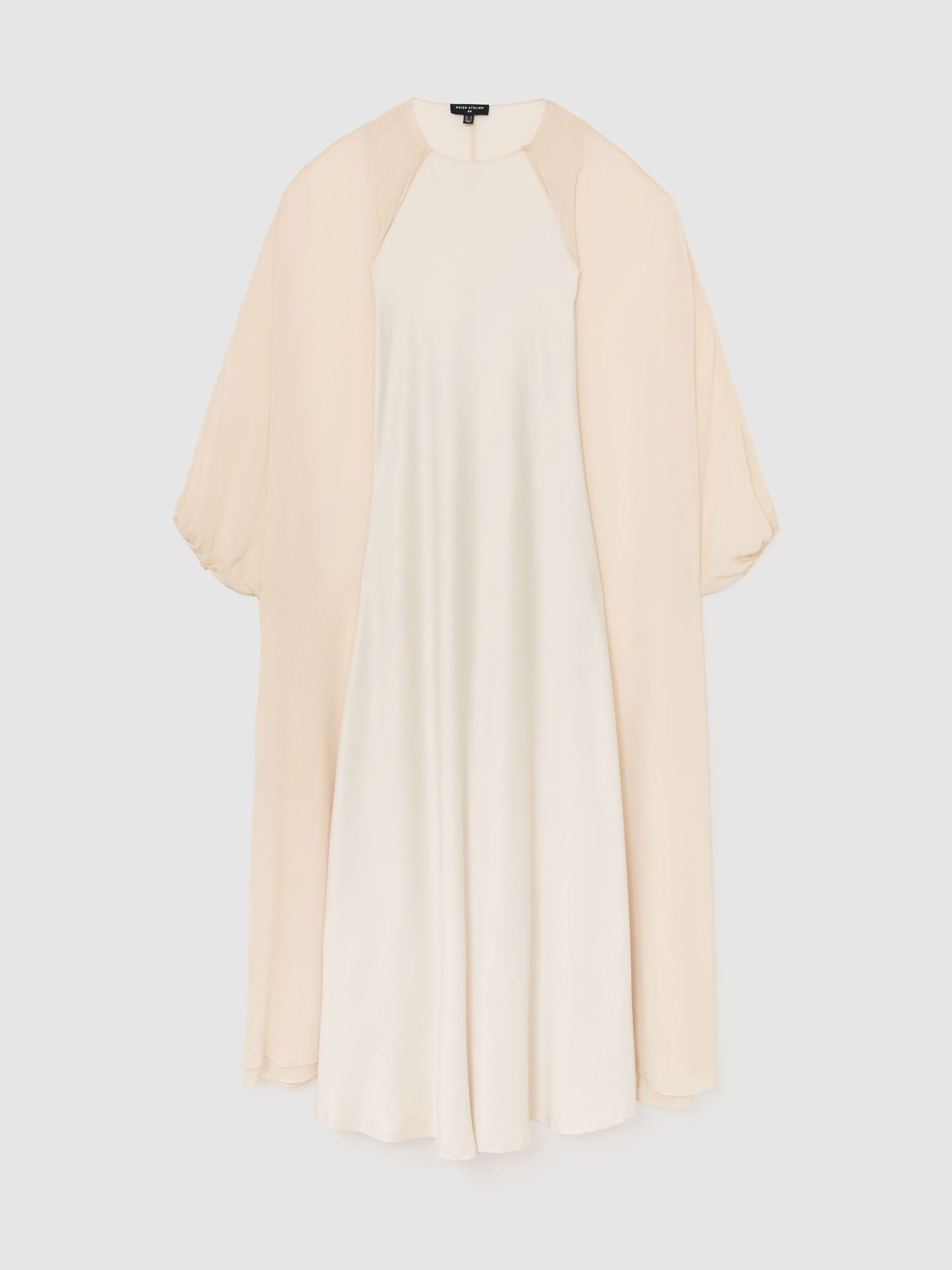 Atelier Donna Cream Satin Cape Maxi Dress