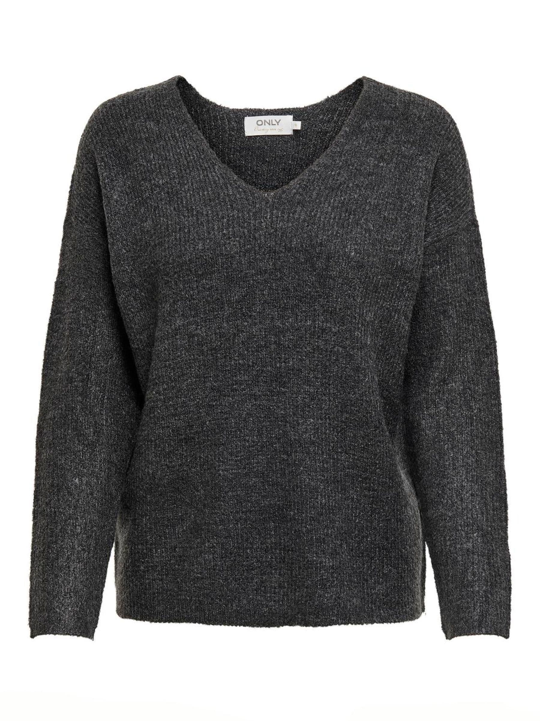 Only Damen Grau – Pullover In Dunkel Meliert Mit V-Ausschnitt - Bild 5