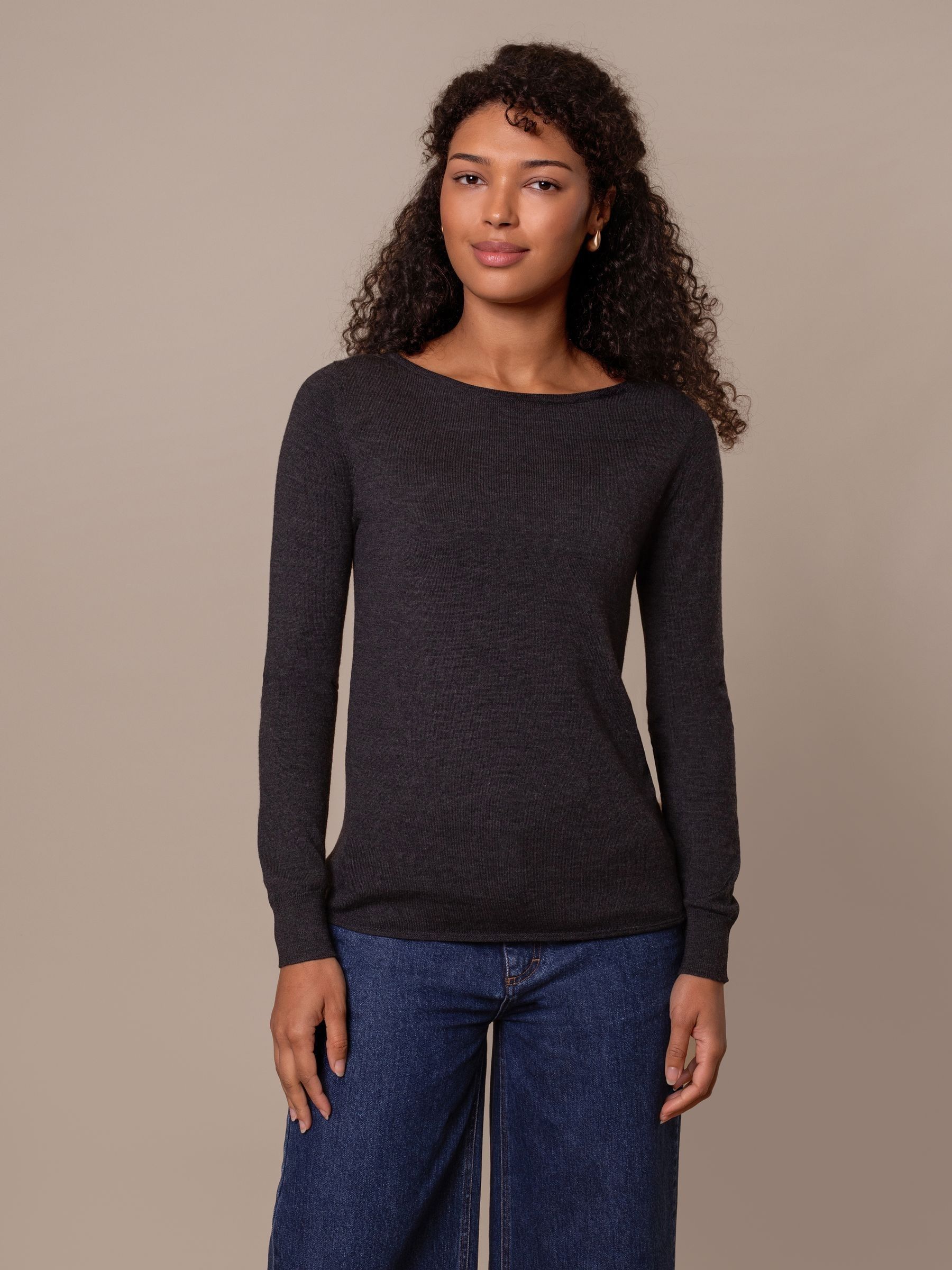 Celtic & Co. Grey Merino Fine Knit Boat Neck Top