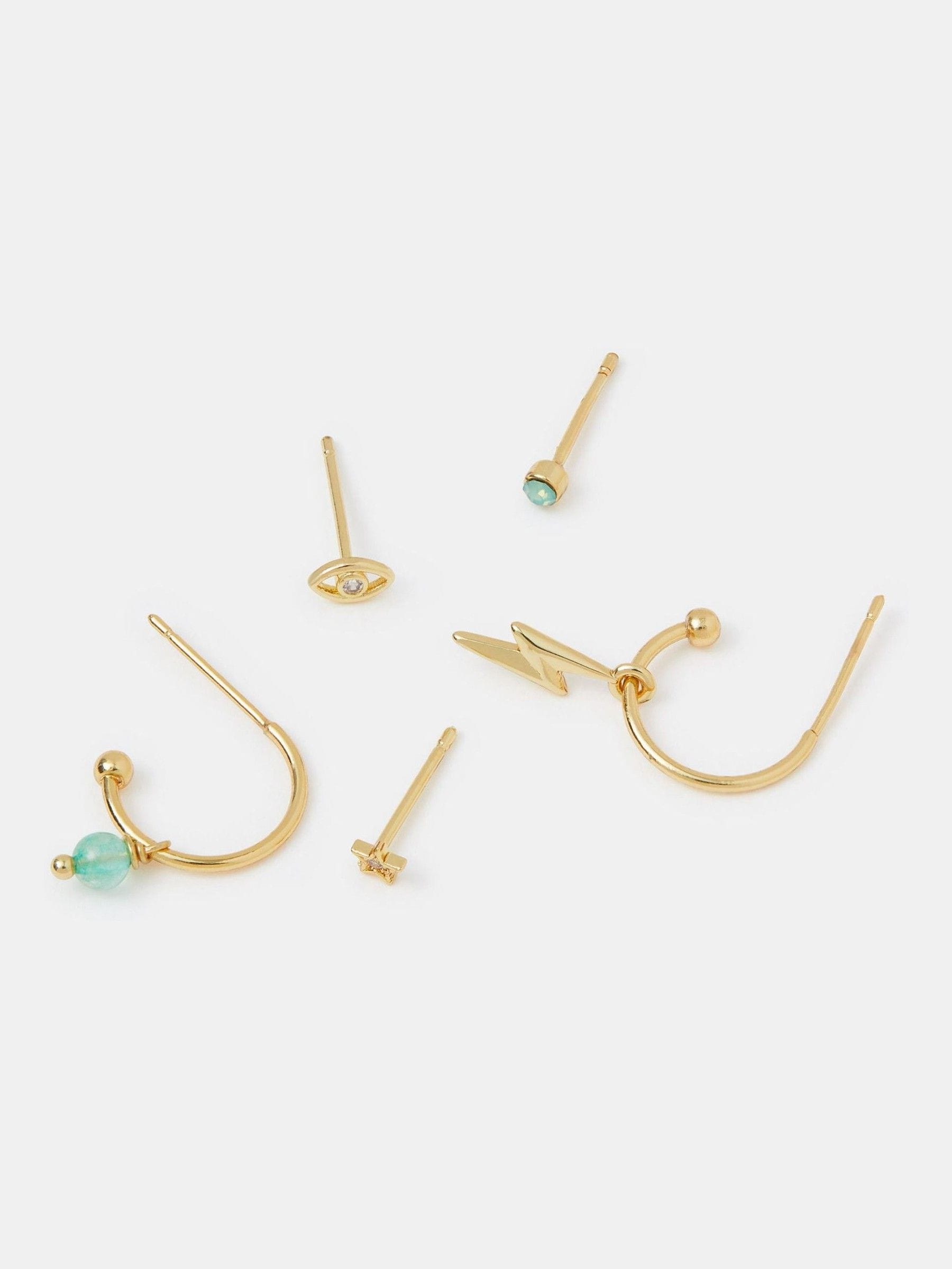 Accessorize Gold Tone 14Ct -Plated Celestial Stud & Hoop Earrings 5-Pack
