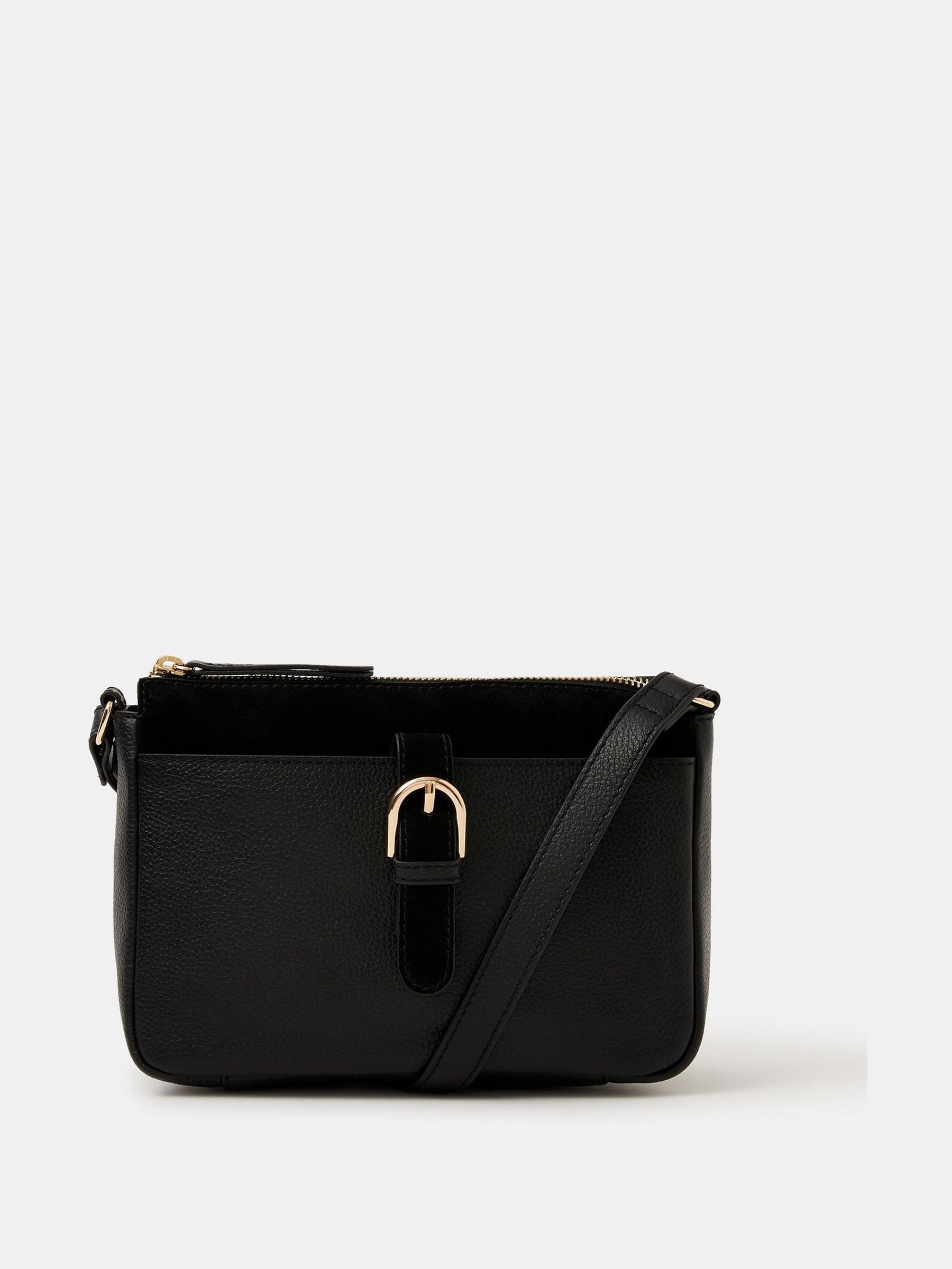 Accessorize Gold Black Buckle Leather Cross-Body Bag