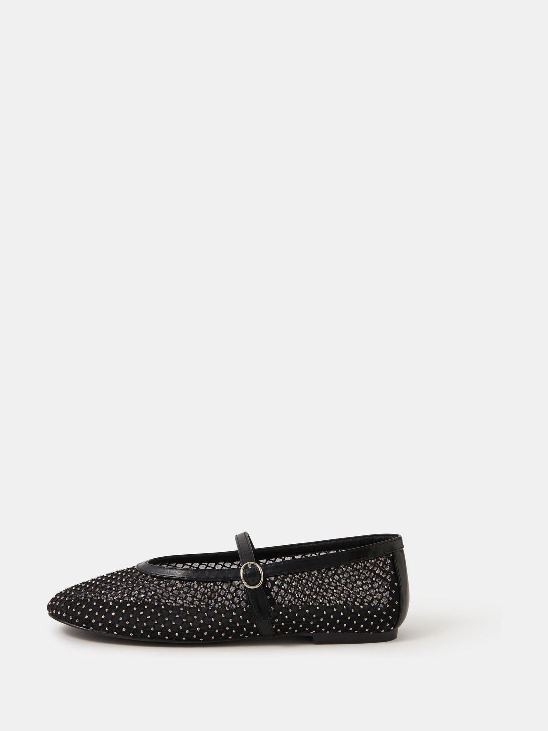 Accessorize Donna Nero Rhinestone Mesh Mary Jane Ballet Flats