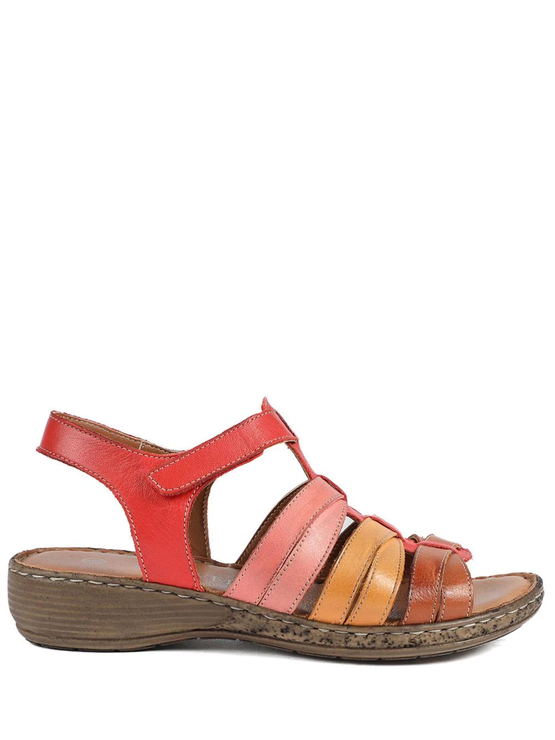 Pavers Red Multi Premium Leather Adjustable Fasten Sandals